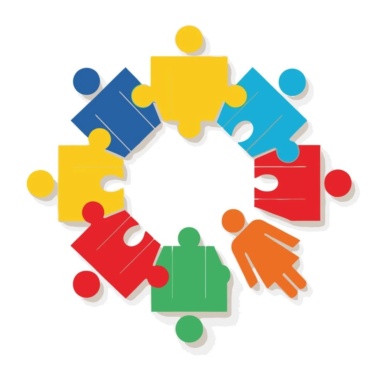 Colorful human figures and puzzle pieces arranged in a circle, representing autism inclusion.