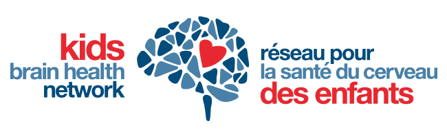 Logo of Kids Brain Health Network with a stylized brain and heart graphic, featuring English and French text.