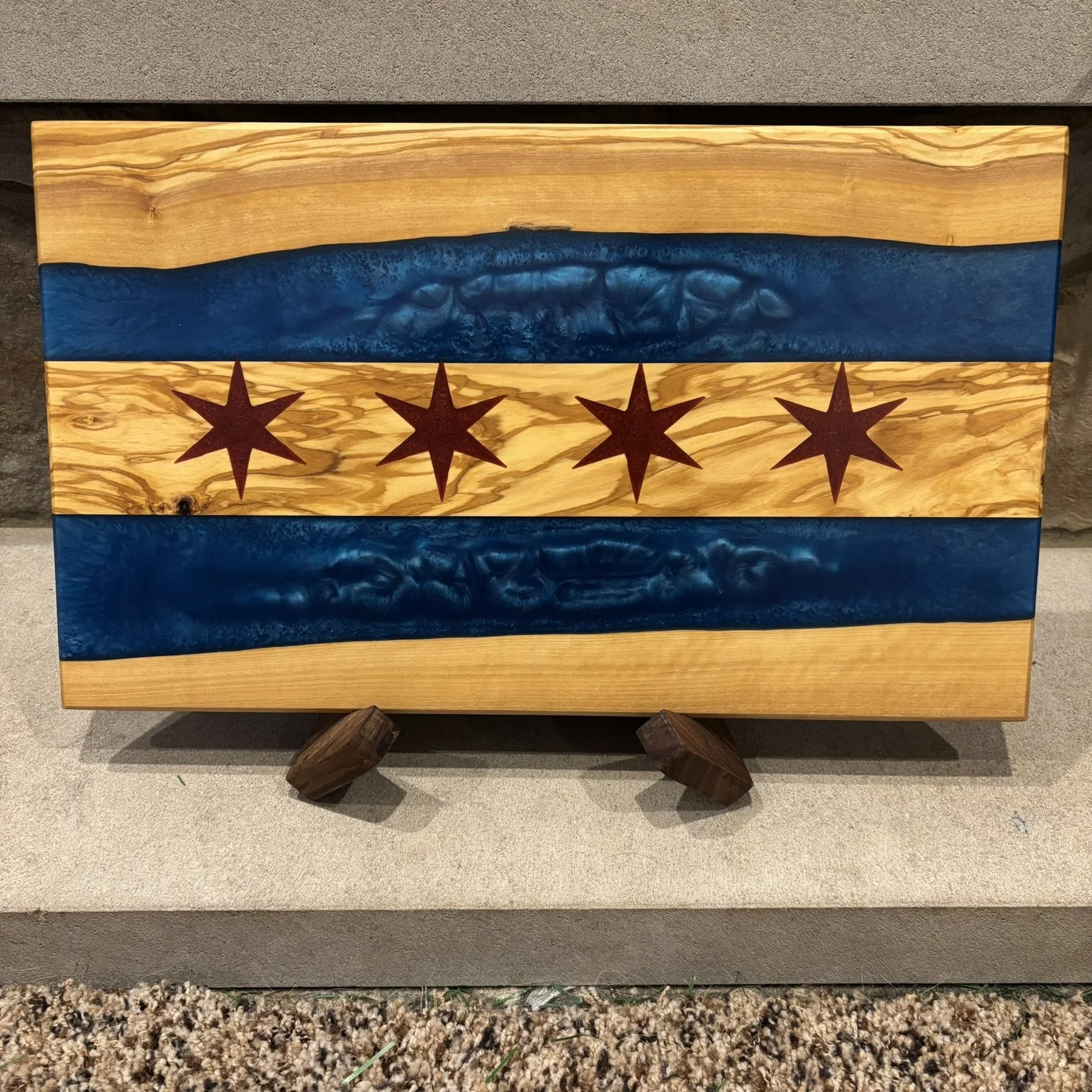 The Chicago Flag Epoxy Charcuterie Board & Serving Tray