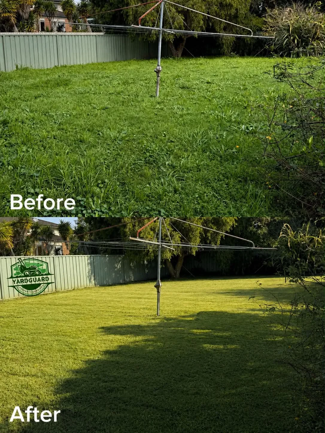 Before and after lawn mowing service by YardGuard Property Services