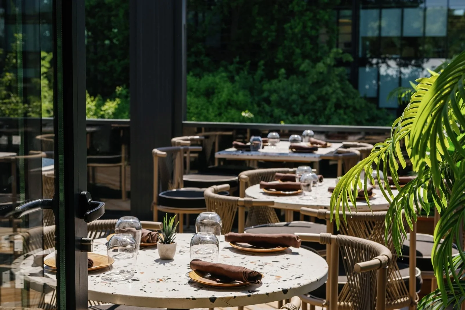 Patio dining tables at an Atlanta restaurant