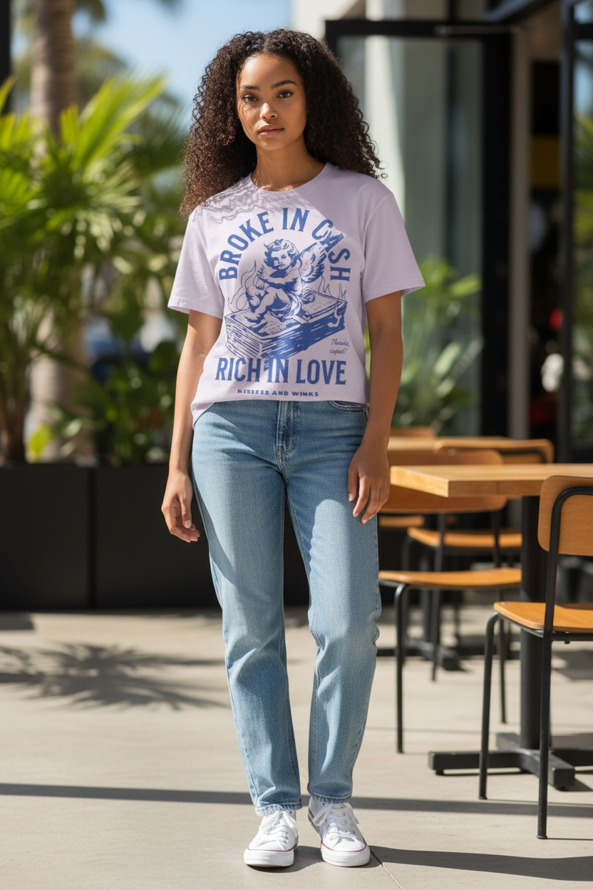 Broke In Cash Rich In Love Graphic Tee