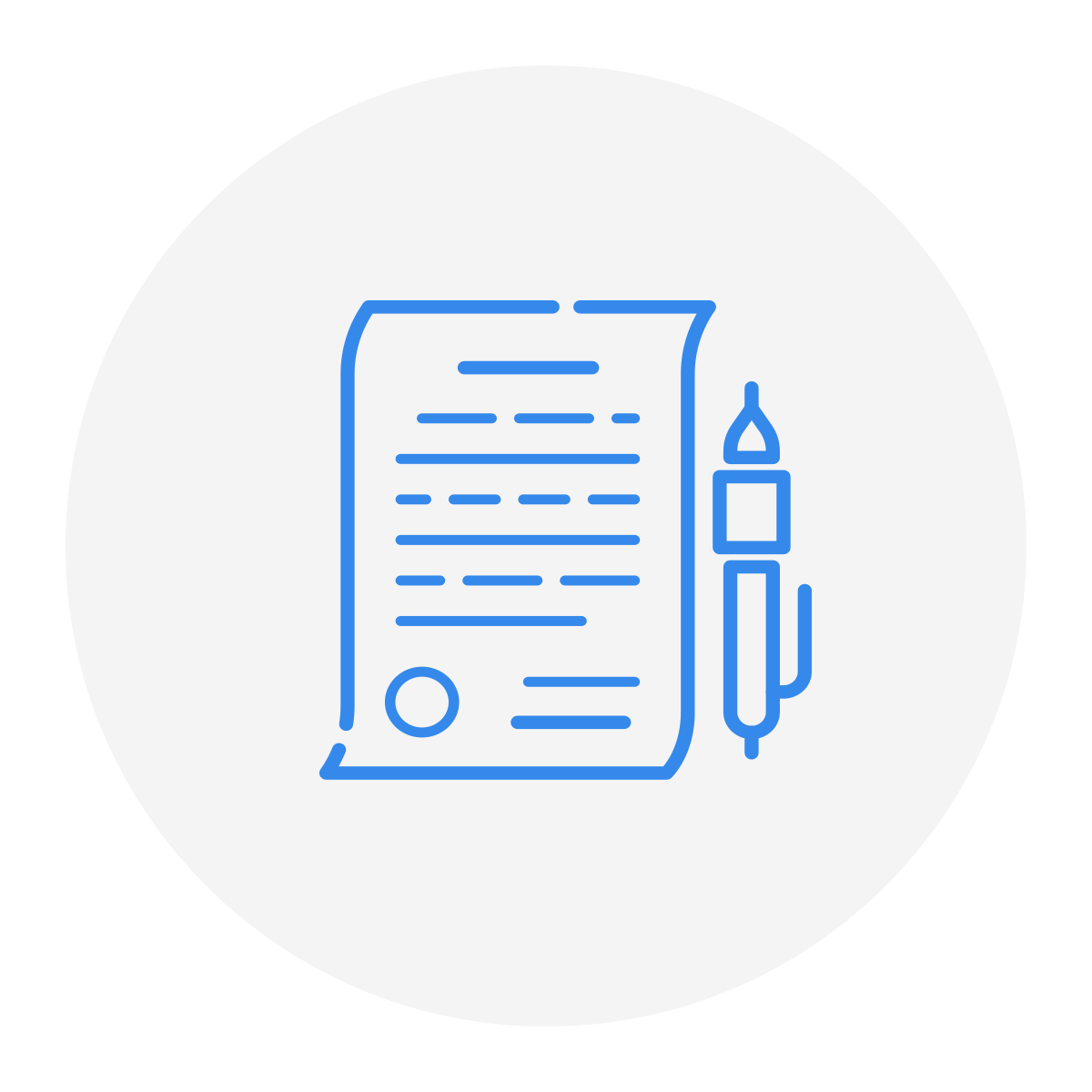 Outline of a document with lines of text and a seal, along with a pen
