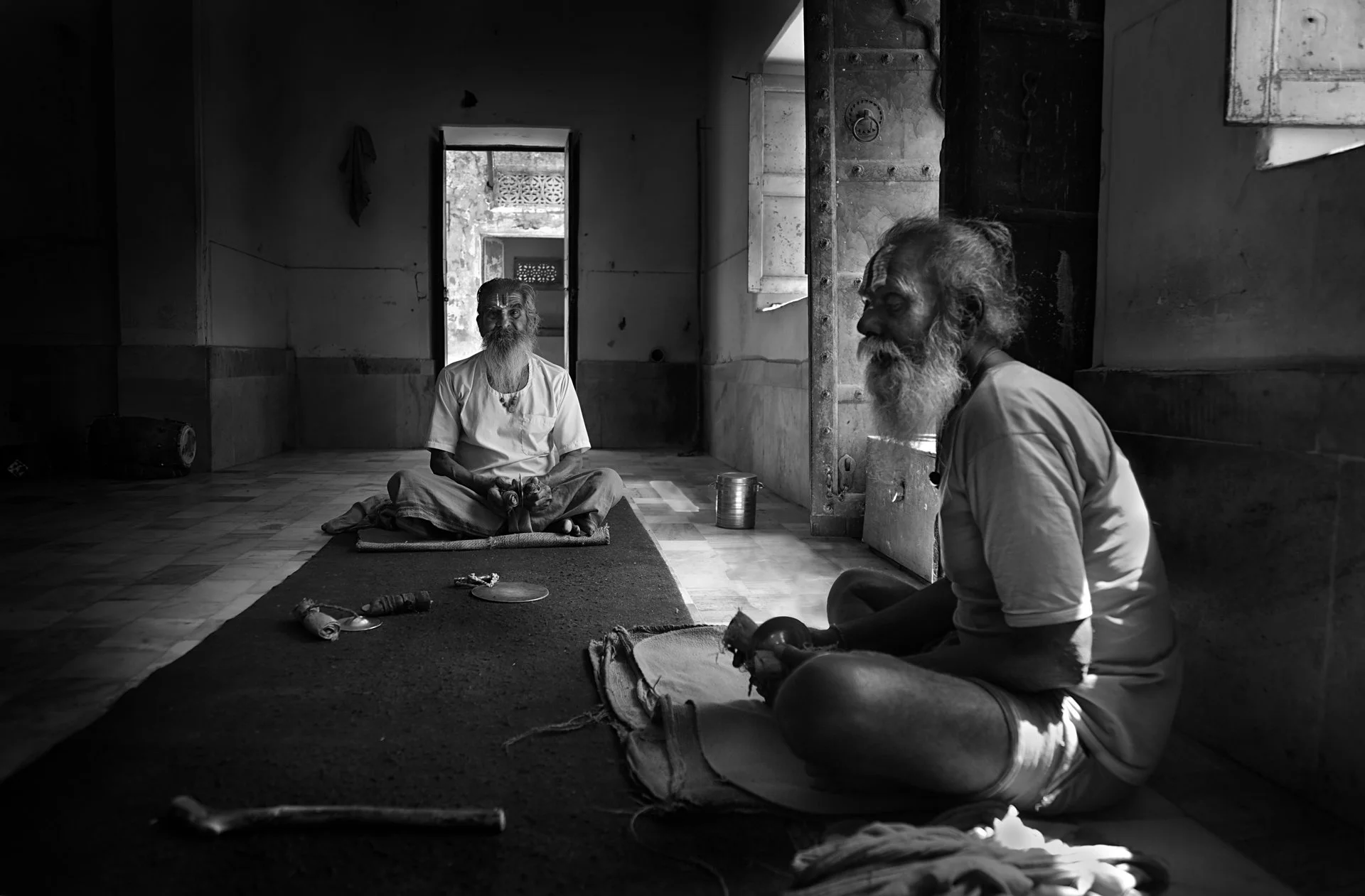 Buddhist devotee sings devotional songs at Monkey Temple, Jaipur, India 