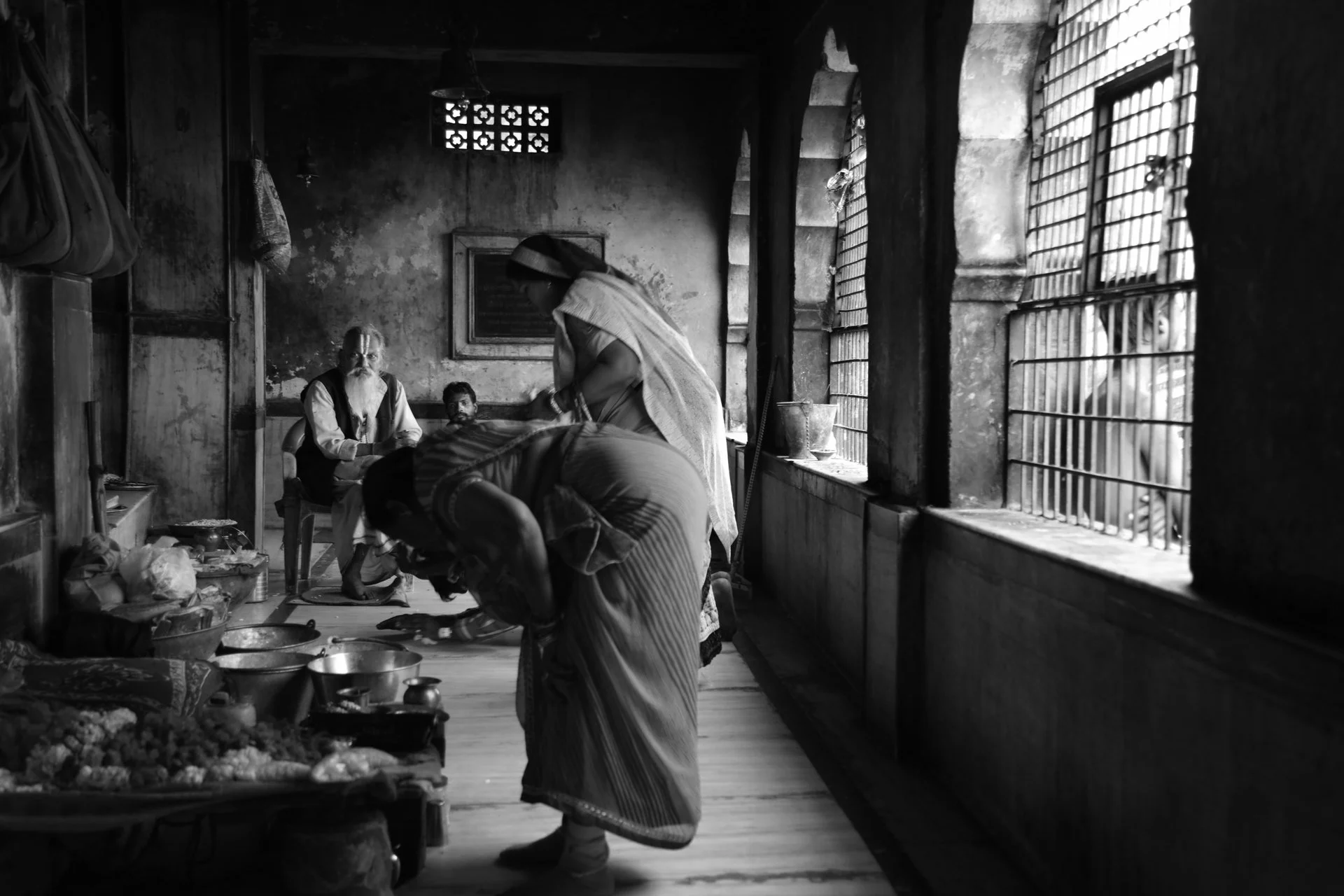 Buddhist devotee sings devotional songs at Monkey Temple, Jaipur, India