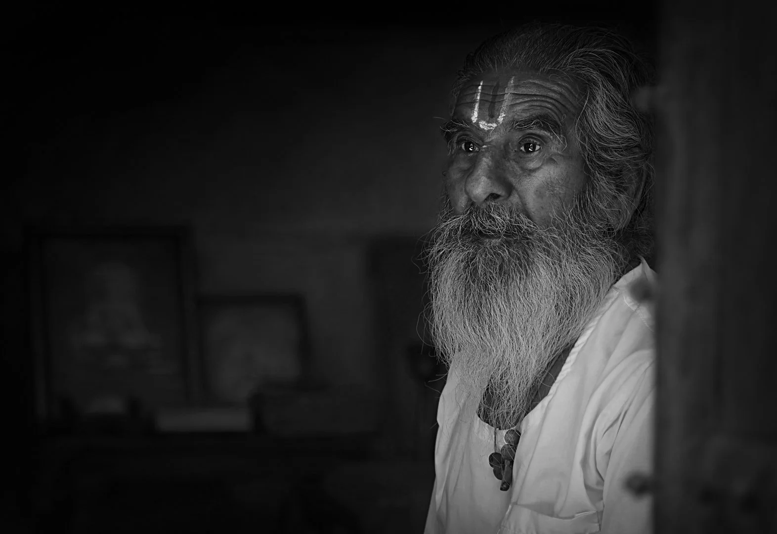 Close-up portrait of Indian man, Monkey Temple, Jaipur, India