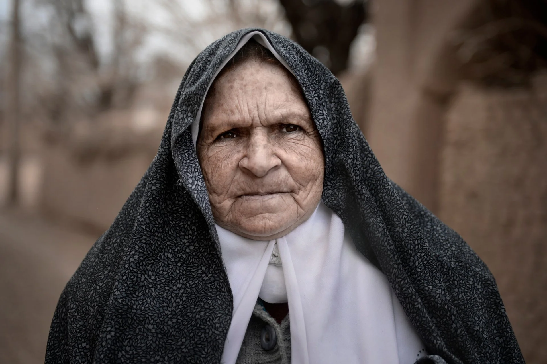 Portrait of an old woman in the village, Yazd, Iran