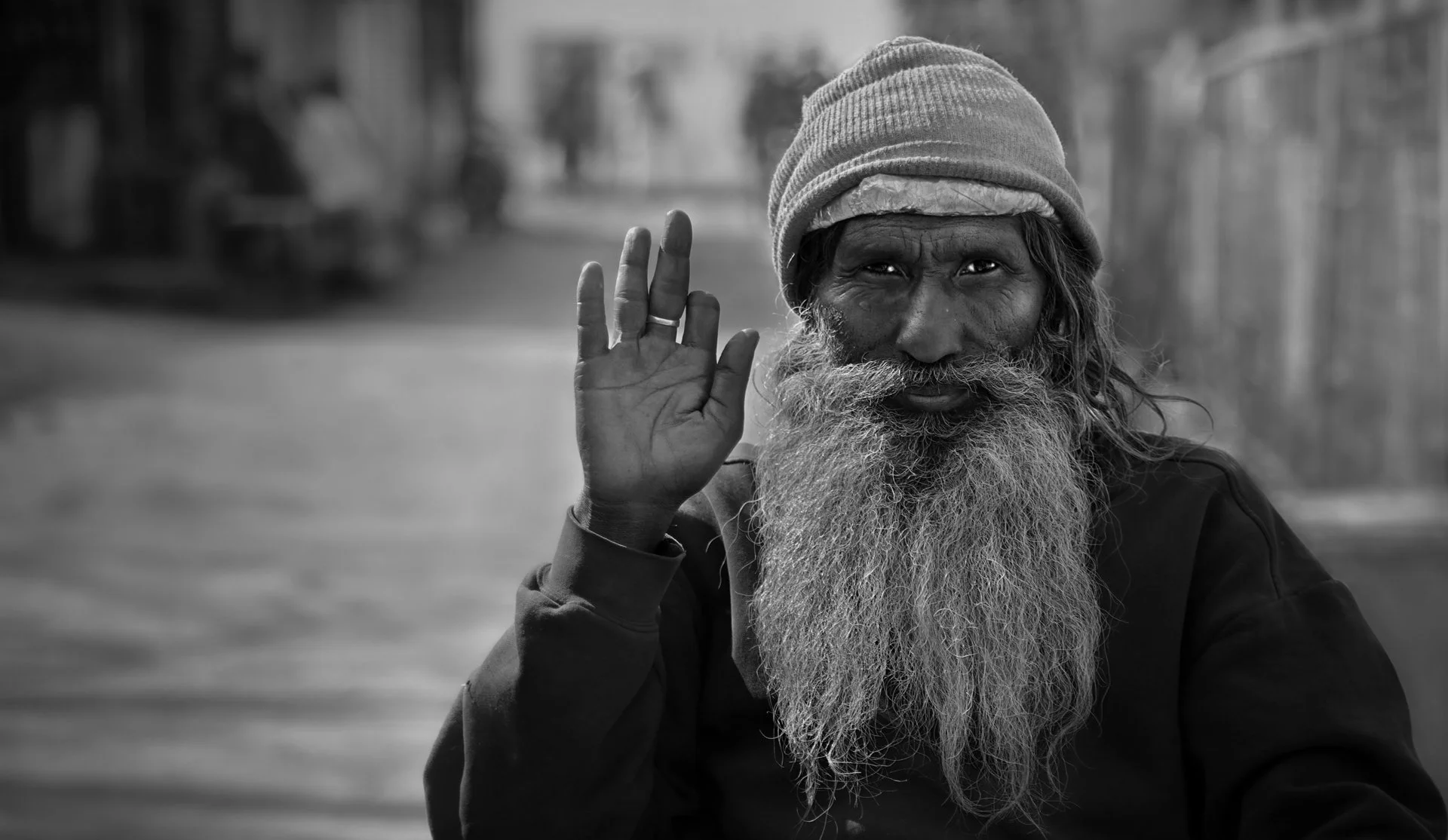 Close-up portrait of an Indian man in the street, Rishikesh, India 