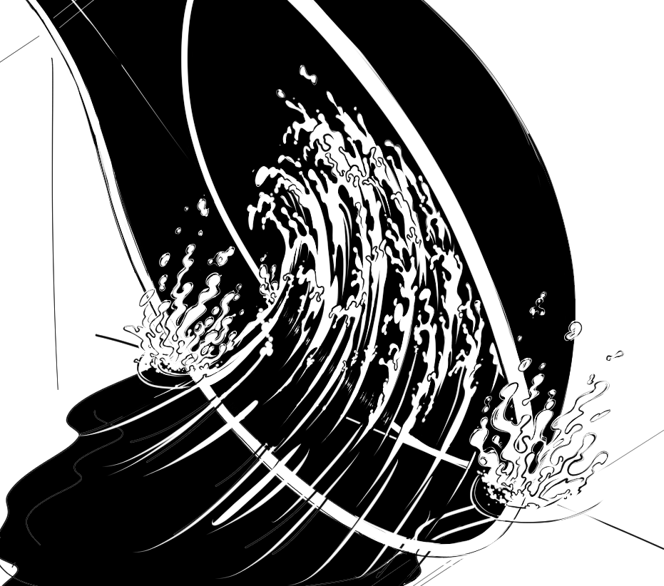 in progress shot of waves splashing against an upturned soup spoon