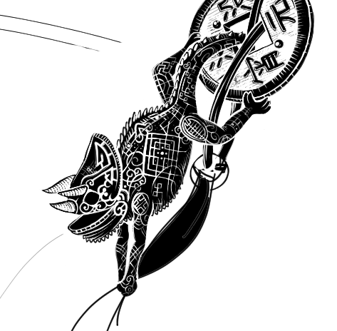 drawing of a black and white chameleon with chinese patterns - not used in the final piece