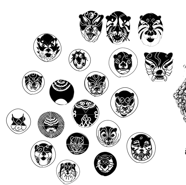 concepts of chinese opera masks stylized like otter faces