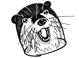 rough sketch of a river otter face with wide eyes, open mouth, and scruffy fur.