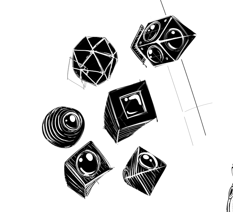 sketches of geometric shapes to be used for chameleon eyes