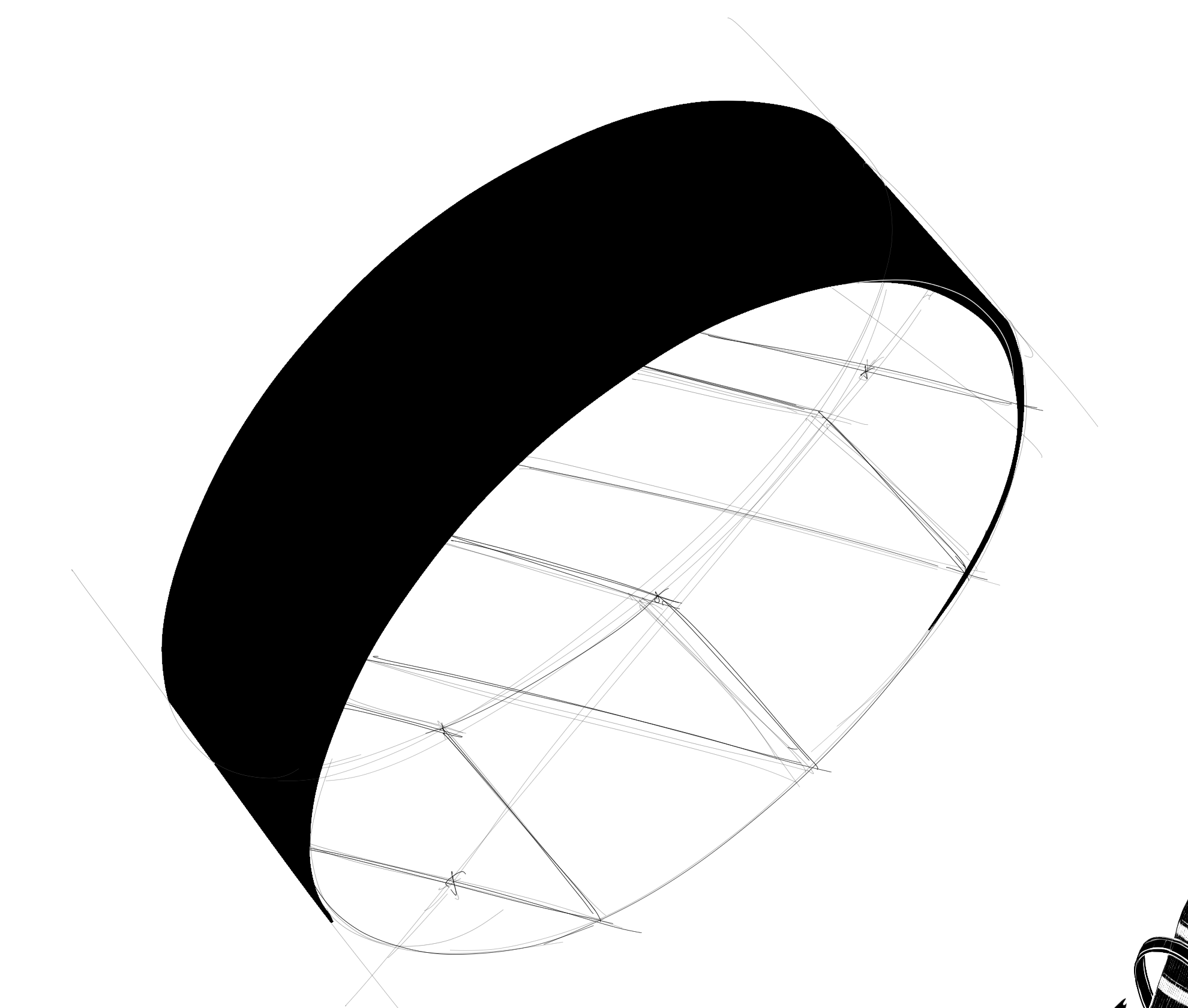 sketch of a cylindrical bakery display case