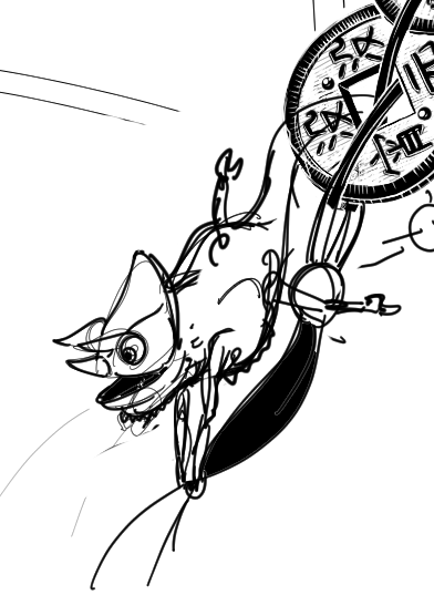 sketch of a chameleon holding onto a chinese coin braid
