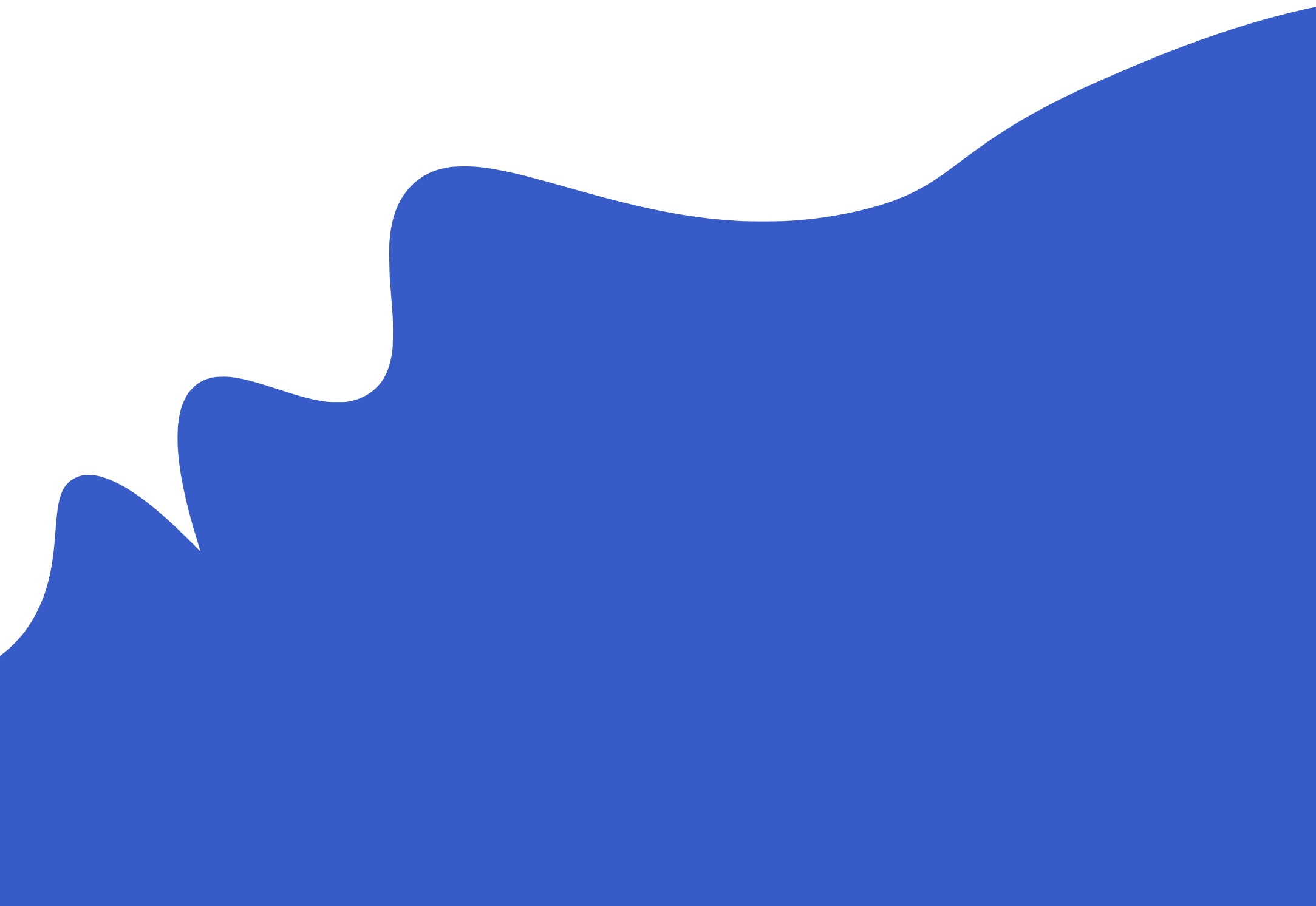 Blue speech bubble with a black outline and a curved tail on the left side.