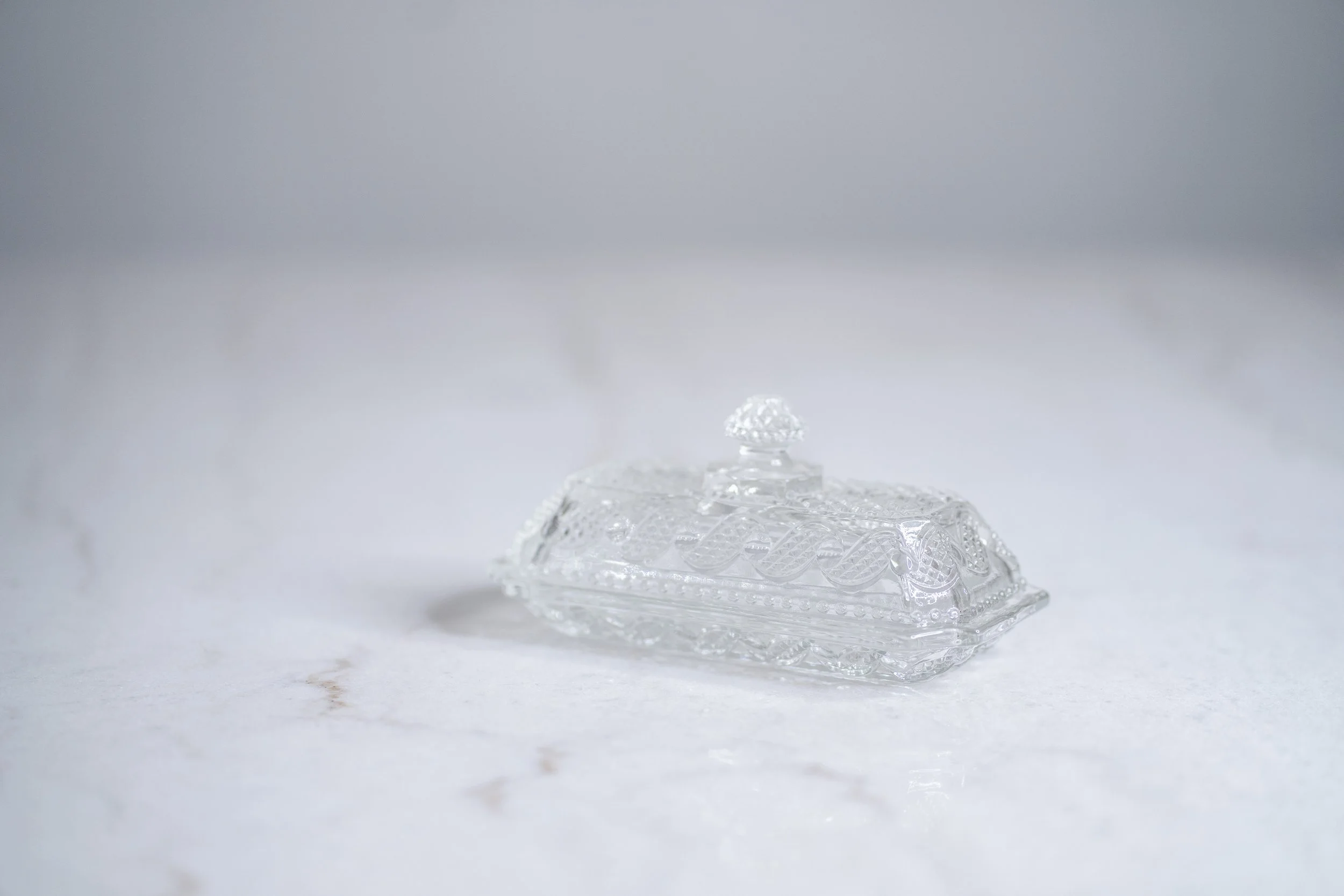 Vintage Clear Pressed Glass Lidded Butter Dish