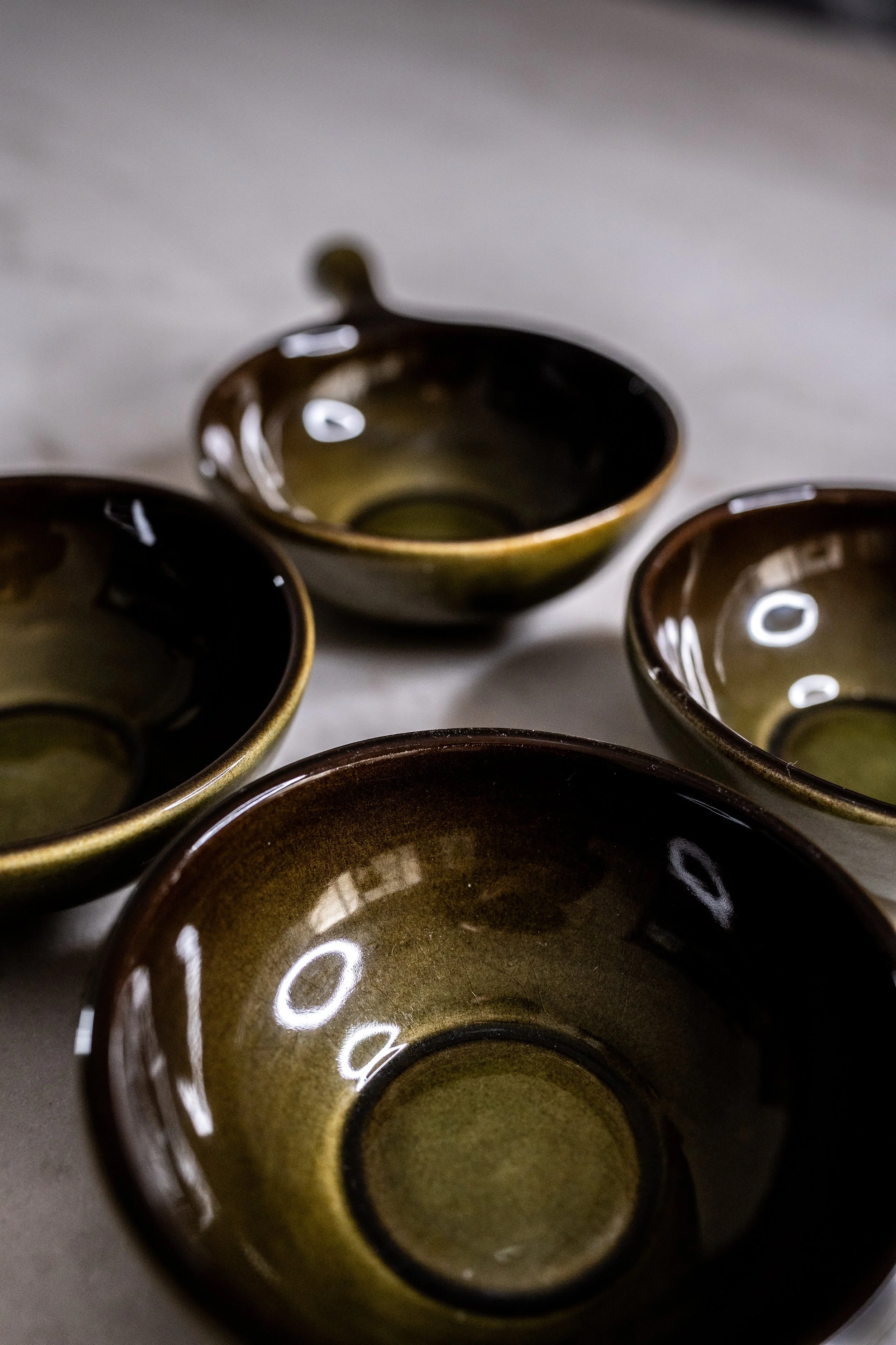 Set of 4 Vintage Thomas Cone England Green Glazed Ramekins – Stamped TC Ceramic Soup Bowls