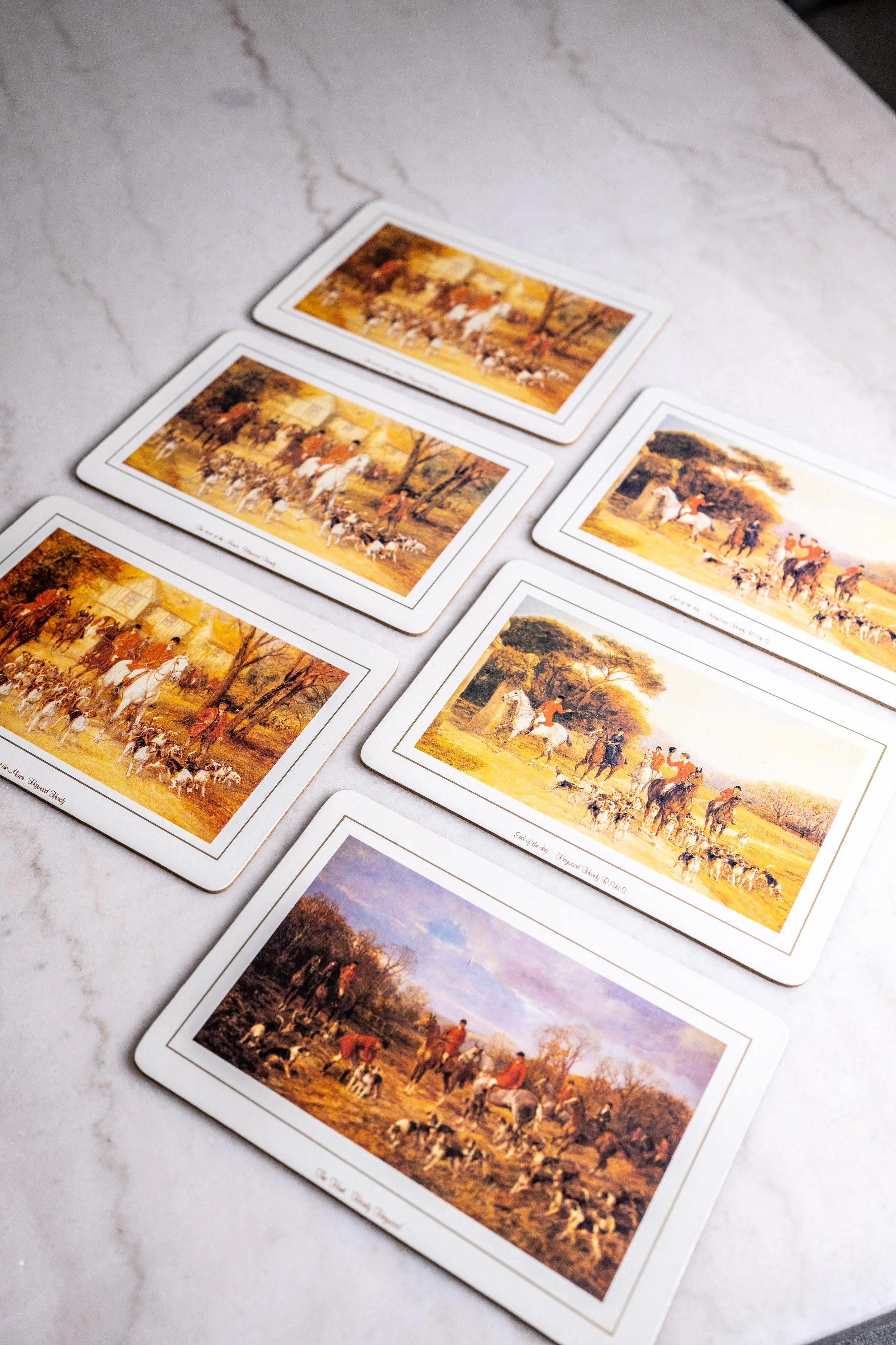 Vintage Heywood Hardy "English Fox Hunt" Lacquer Cork-Backed Placemats