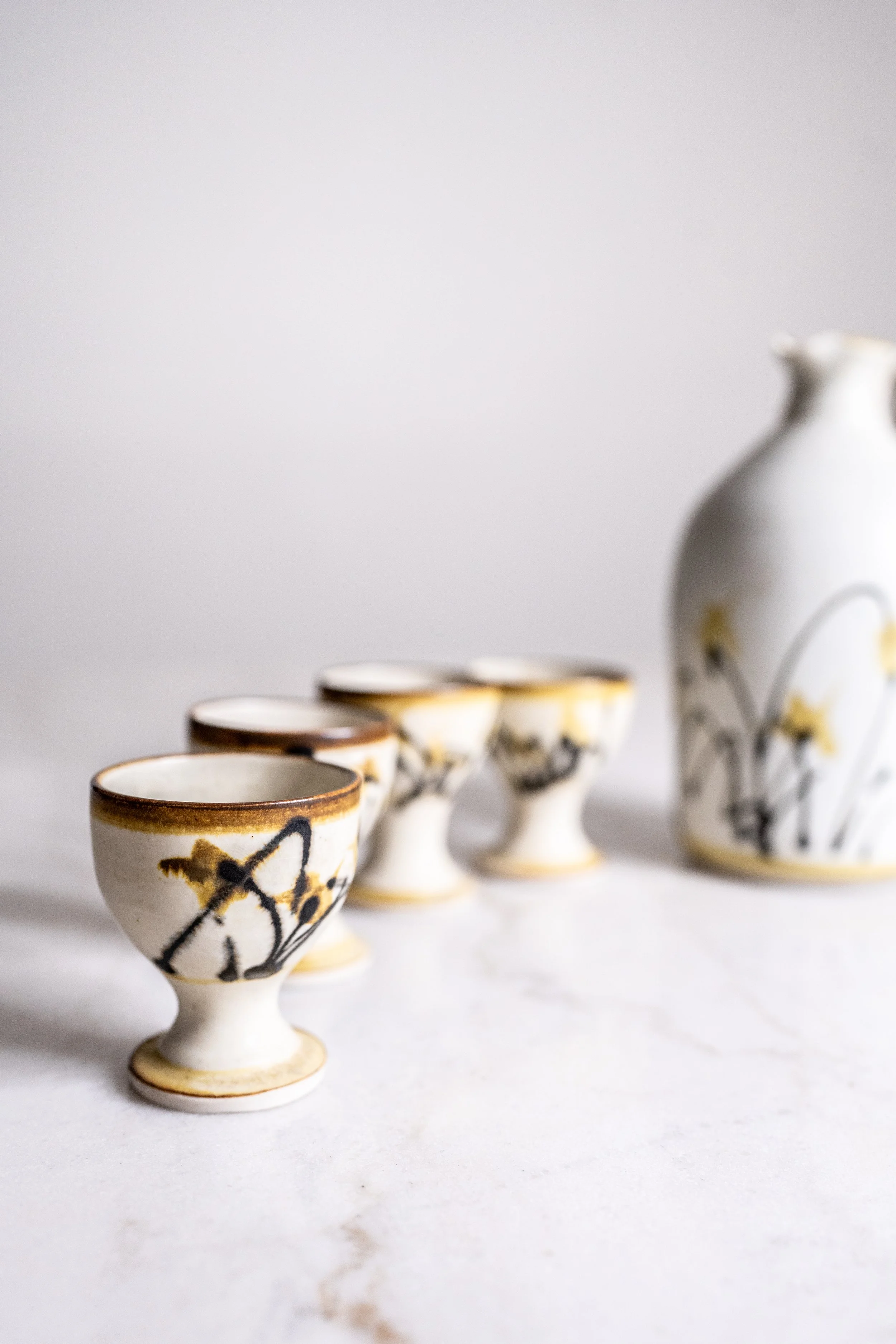 Vintage DeMaine Pottery 5-Piece Wine Set - Johanna DeMaine Australian Studio Pottery