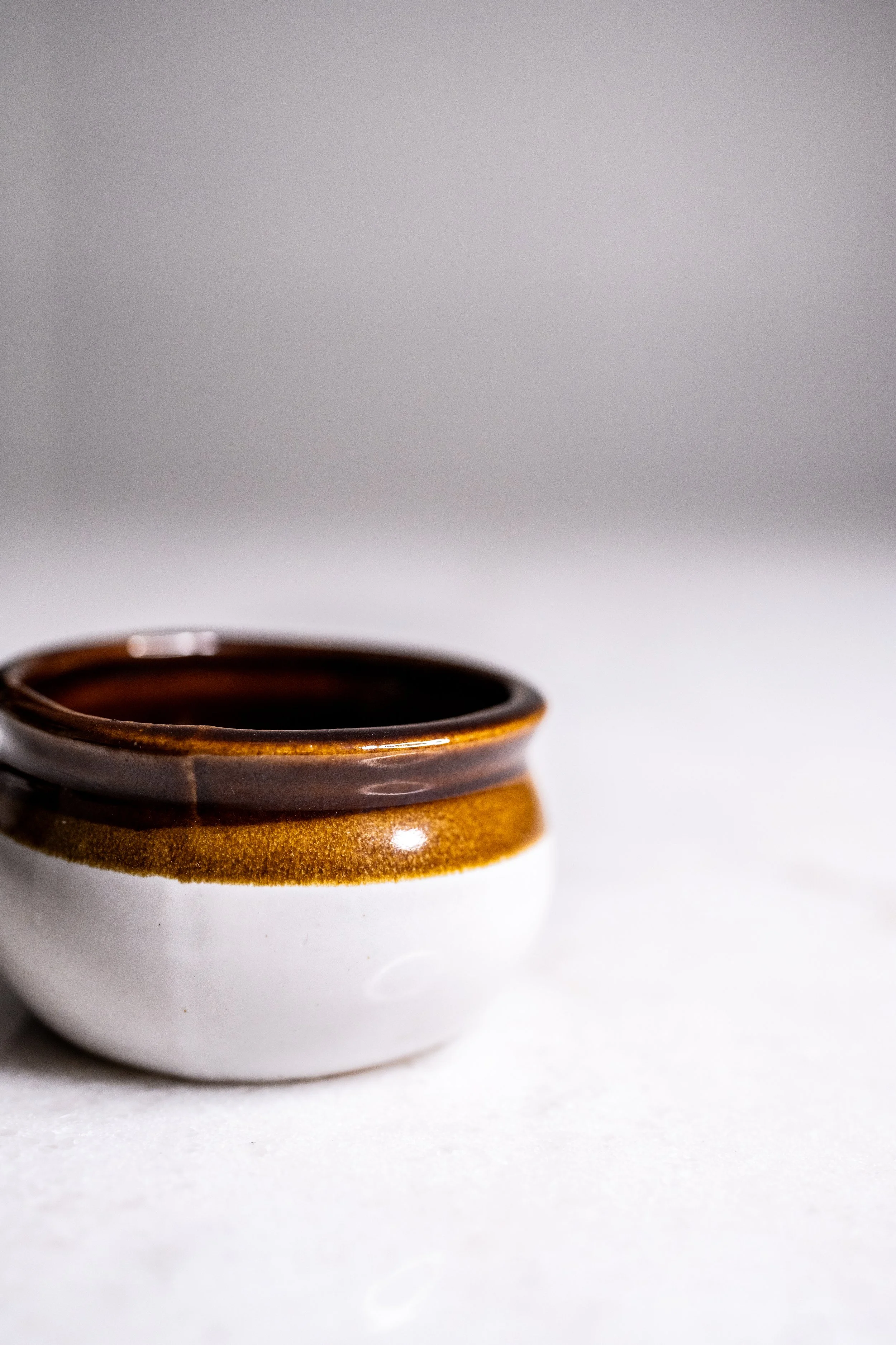 Vintage Brown Drip Glaze Stoneware Mini Salt Cellar / Butter Crock