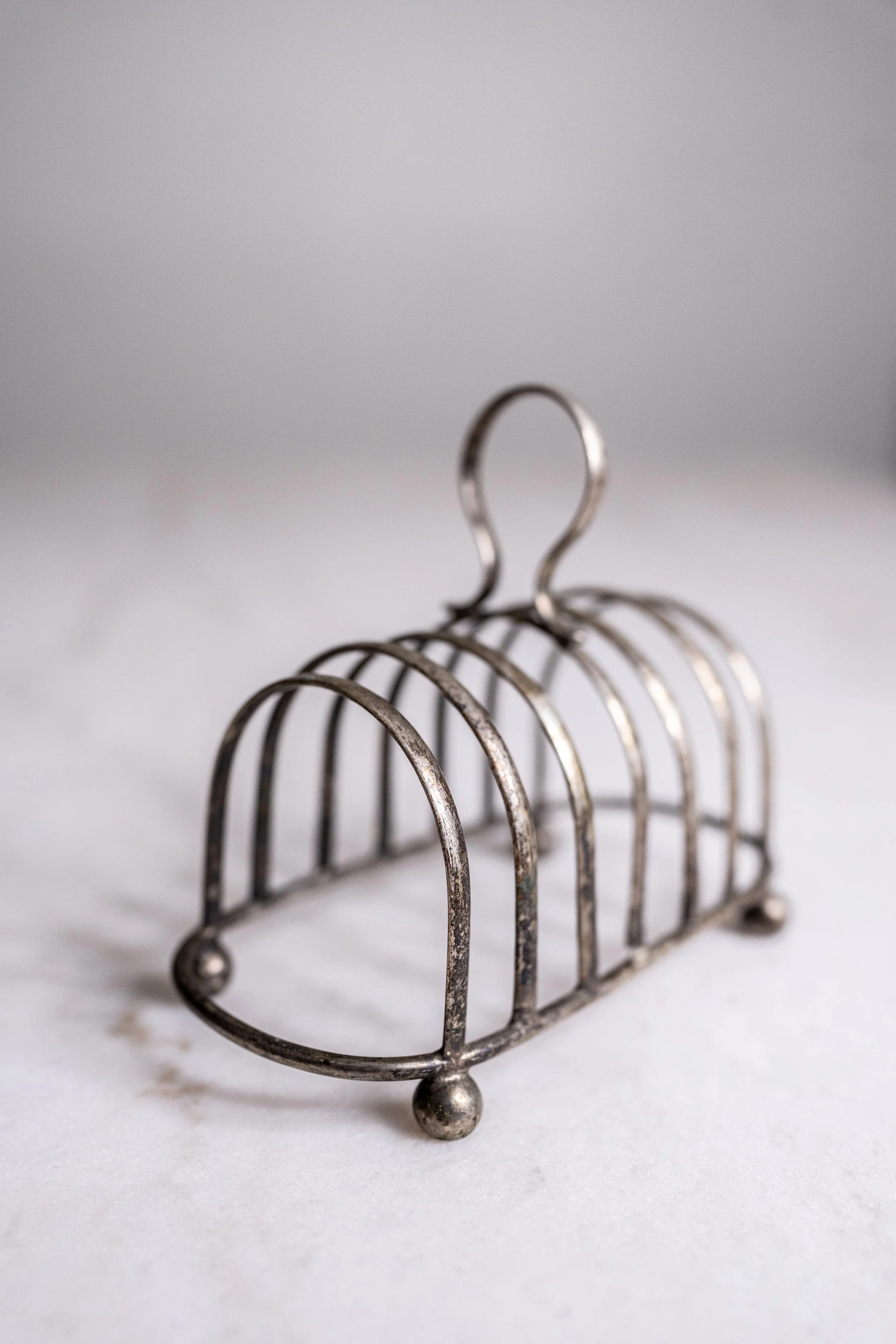 Vintage Silver-Plated 6-Slot Toast Rack Holder - Ball Feet