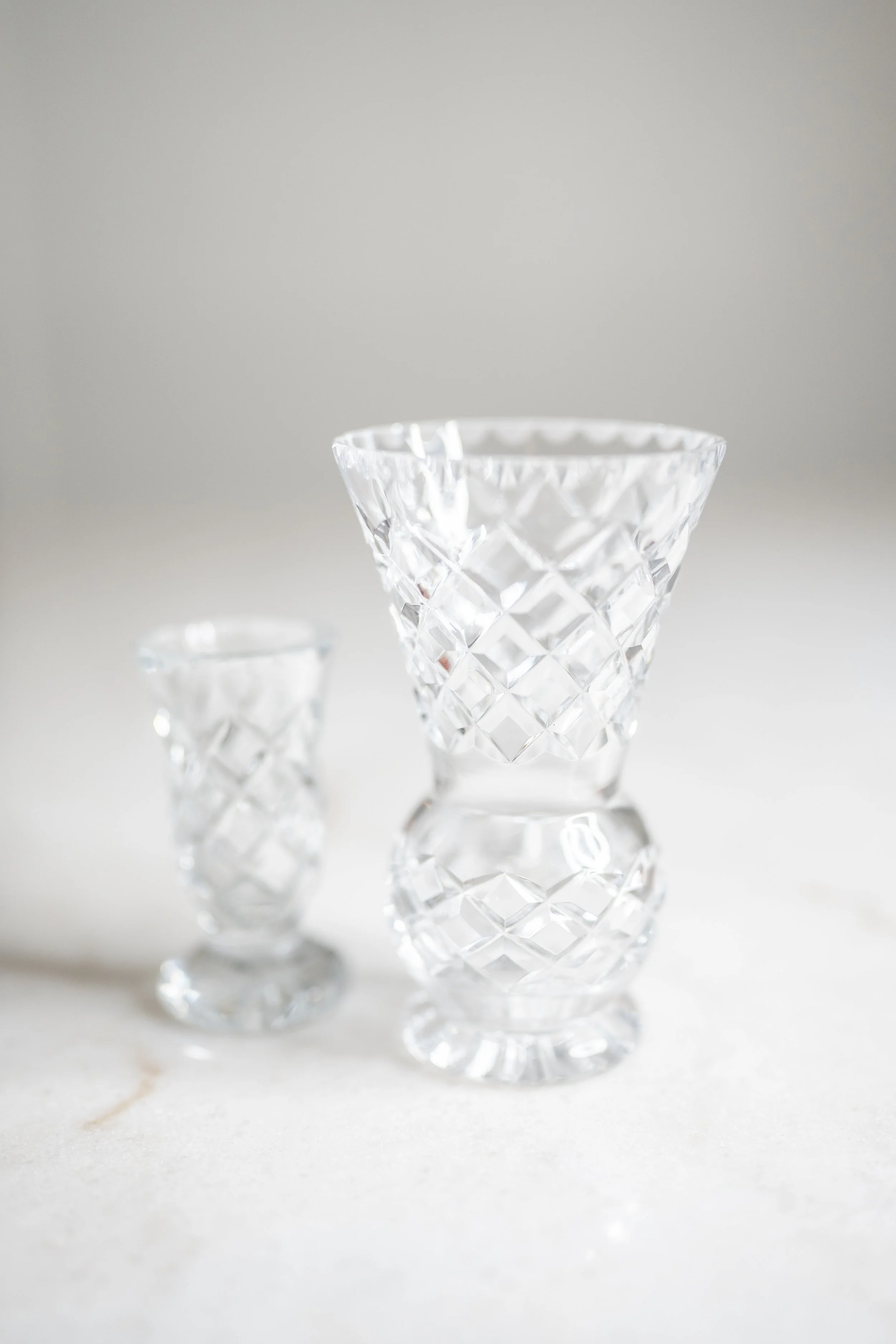 Vintage Diamond Cut Crystal Thistle Vase Set
