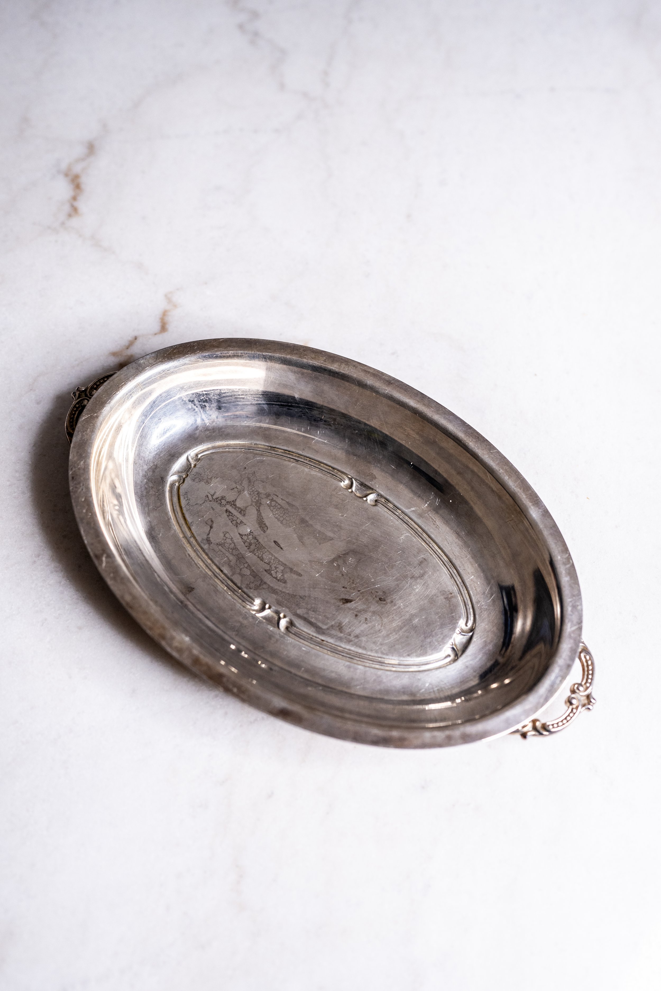 Vintage Small Silver-Plated Twin-Handled Oval Sandwich & Cocktail Tray