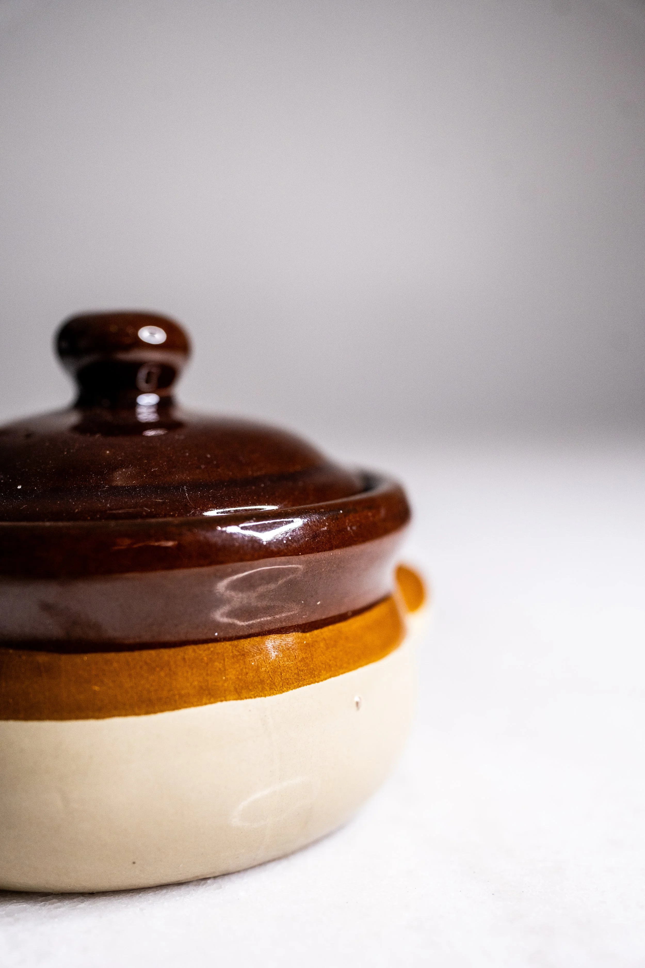 Vintage Lidded Mini French Onion Soup Bowl Stoneware Ramekin