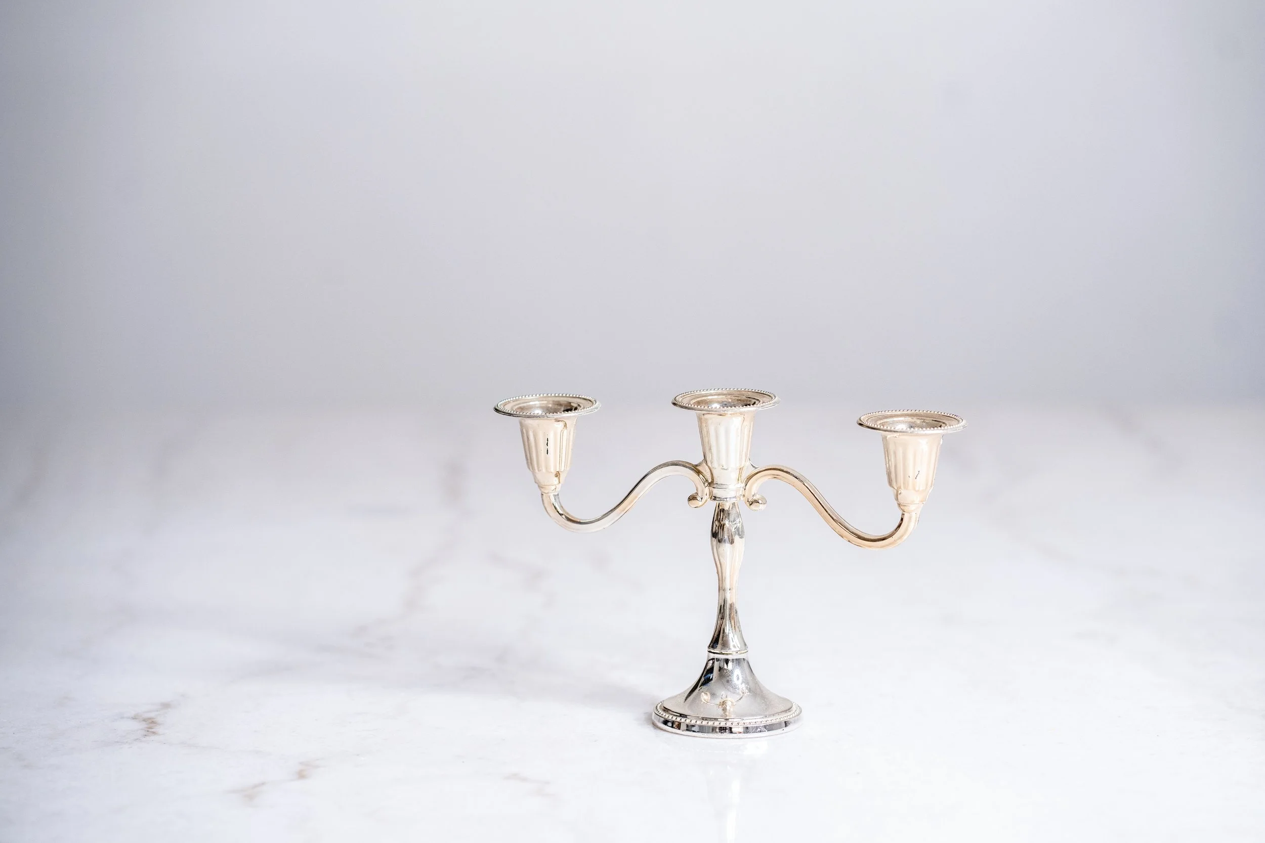 Vintage EP on Zinc Made in England 3-Arm Table Candelabra (13cm x 19cm)
