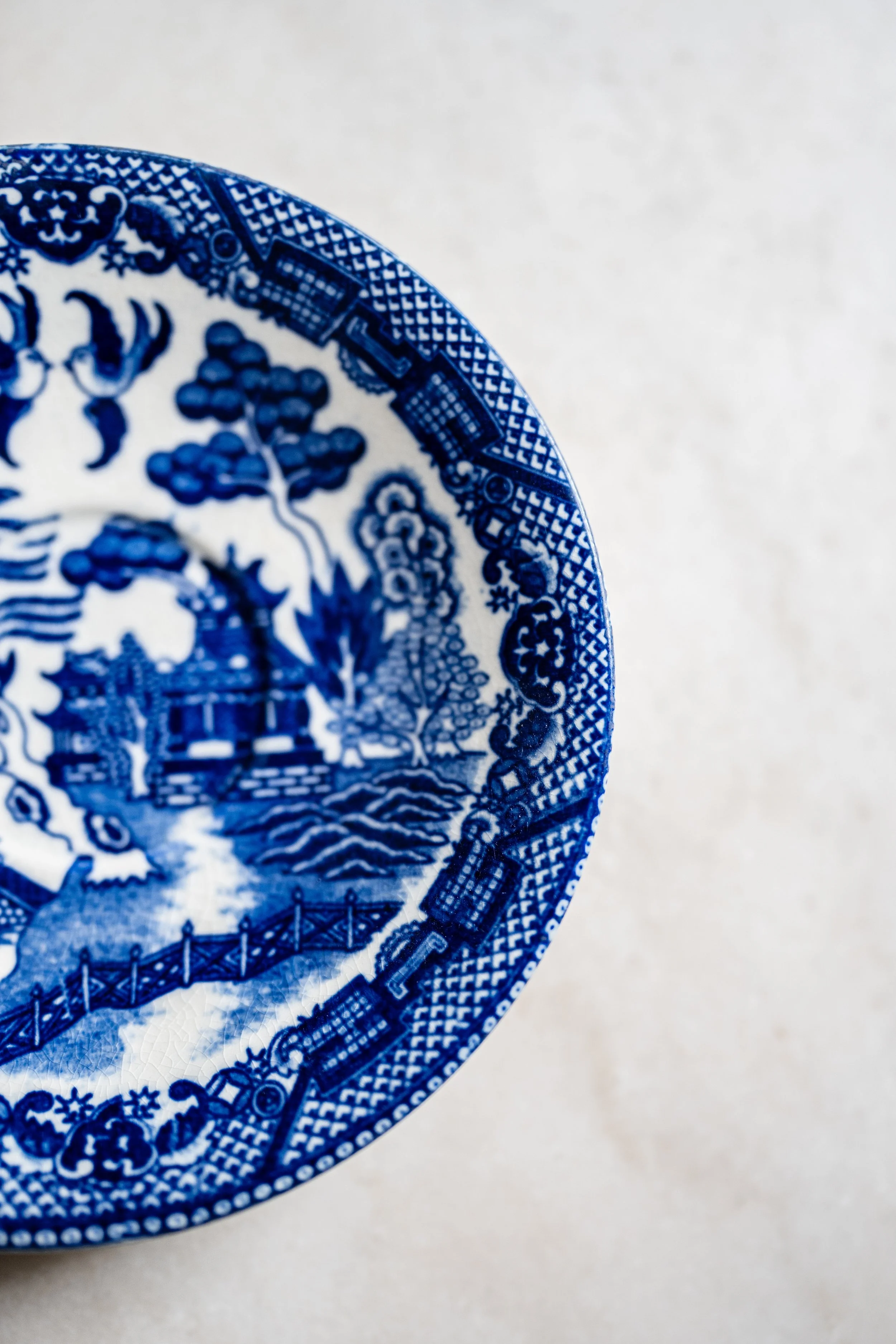 Vintage Japanese Blue Willow Ceramic Transferware Saucer