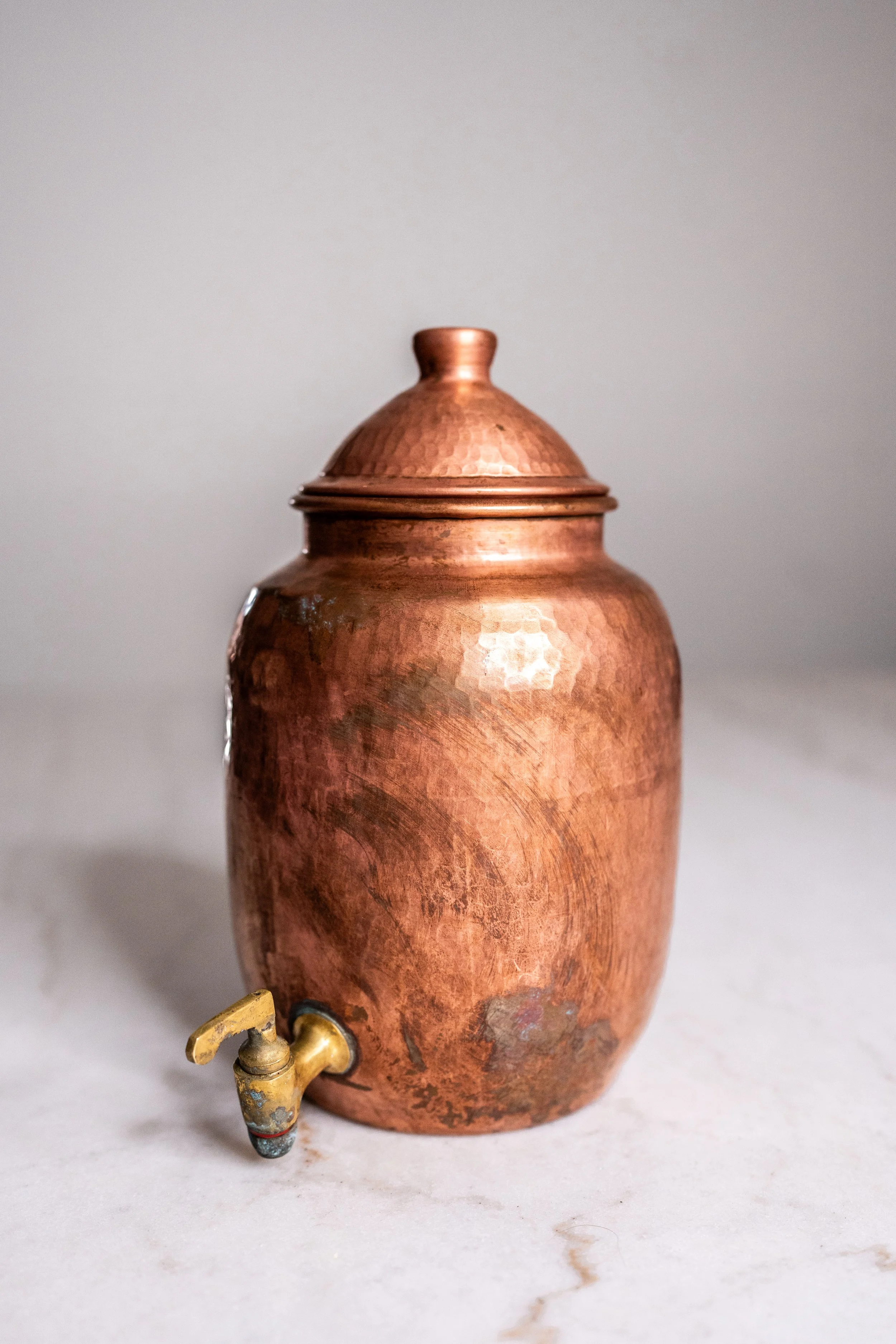 Hand-Hammered Pure Copper Ayurvedic Water Dispenser Container