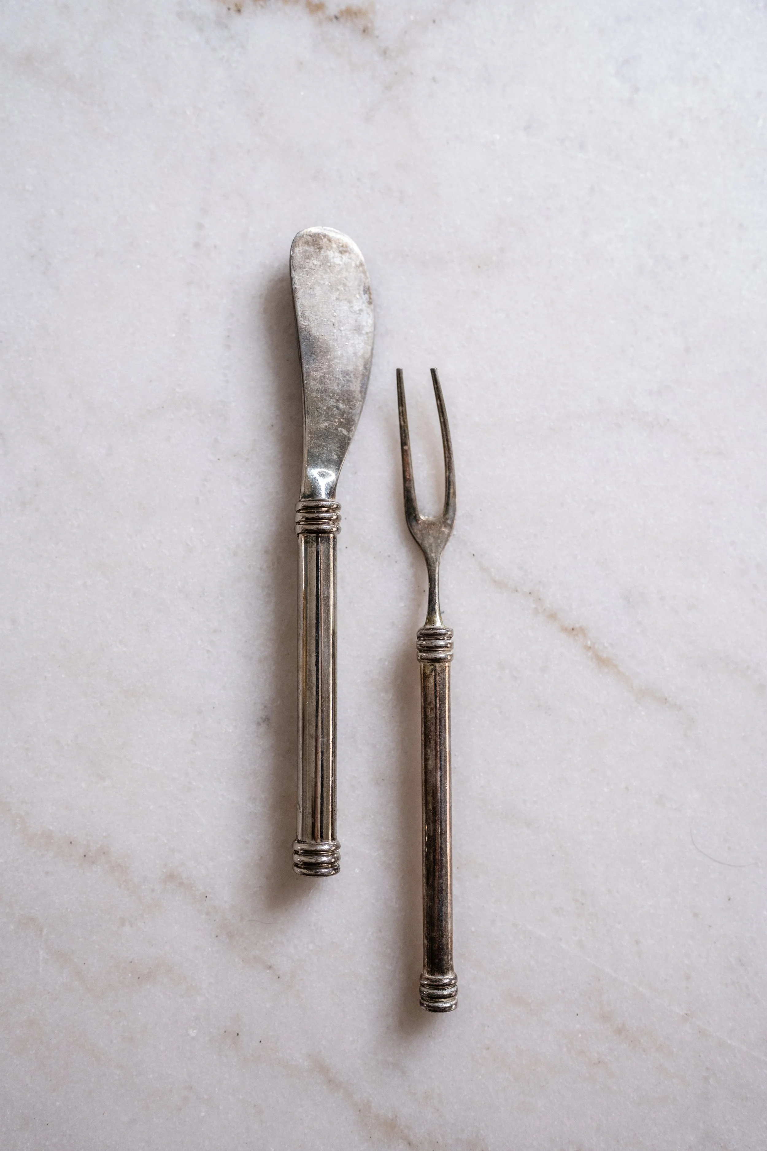 Vintage Silver-Plated Butter Knife and Cheese Fork Serving Set