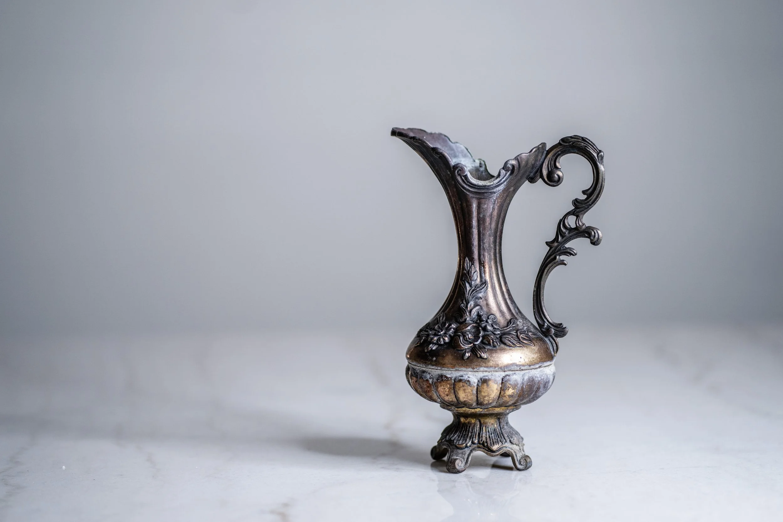 Vintage Italian Peltrato 95-100 Ornate Floral Ewer Pitcher