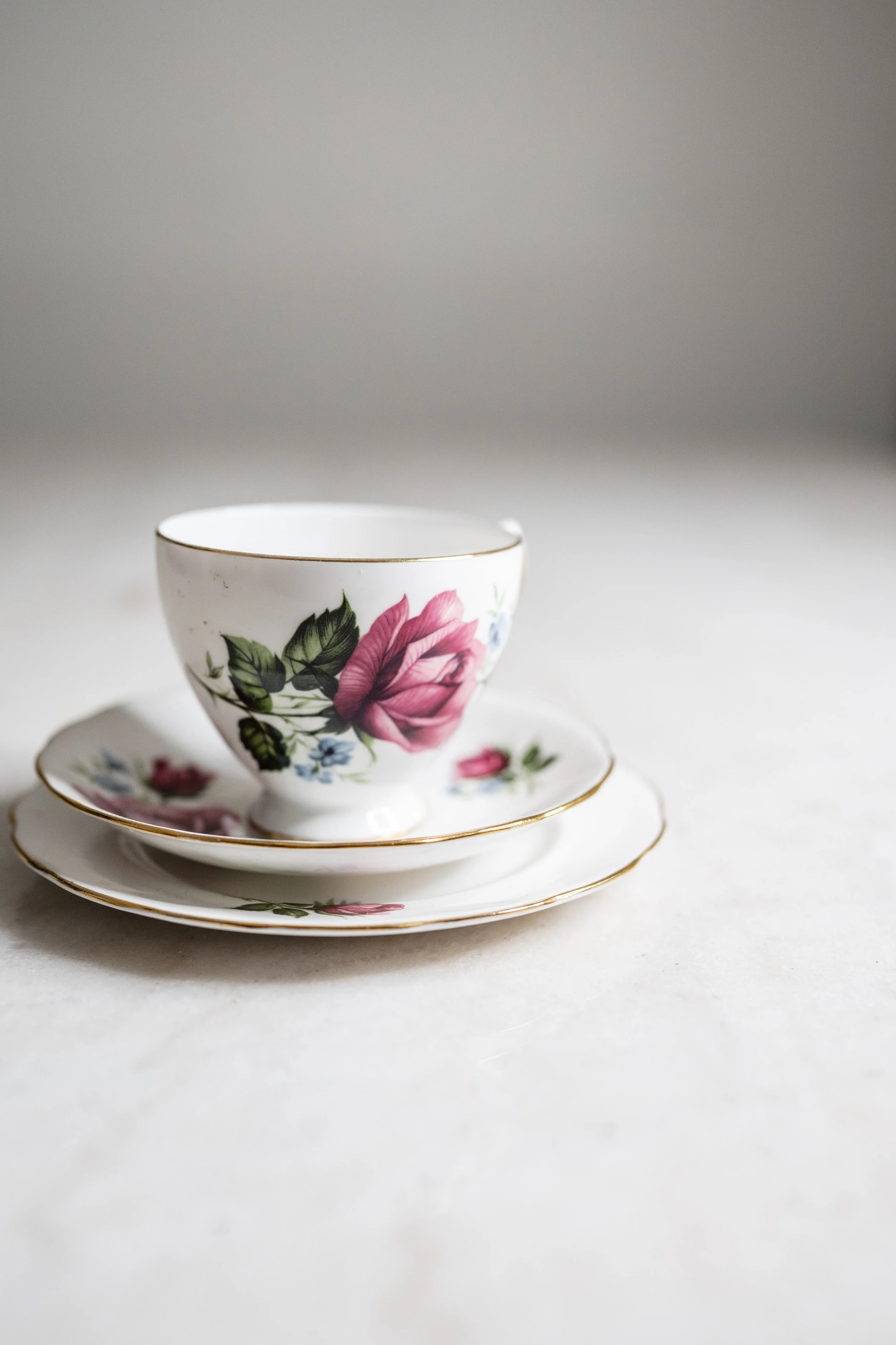 Vintage Royal Vale English Pink Rose Bone China Teacup Trio