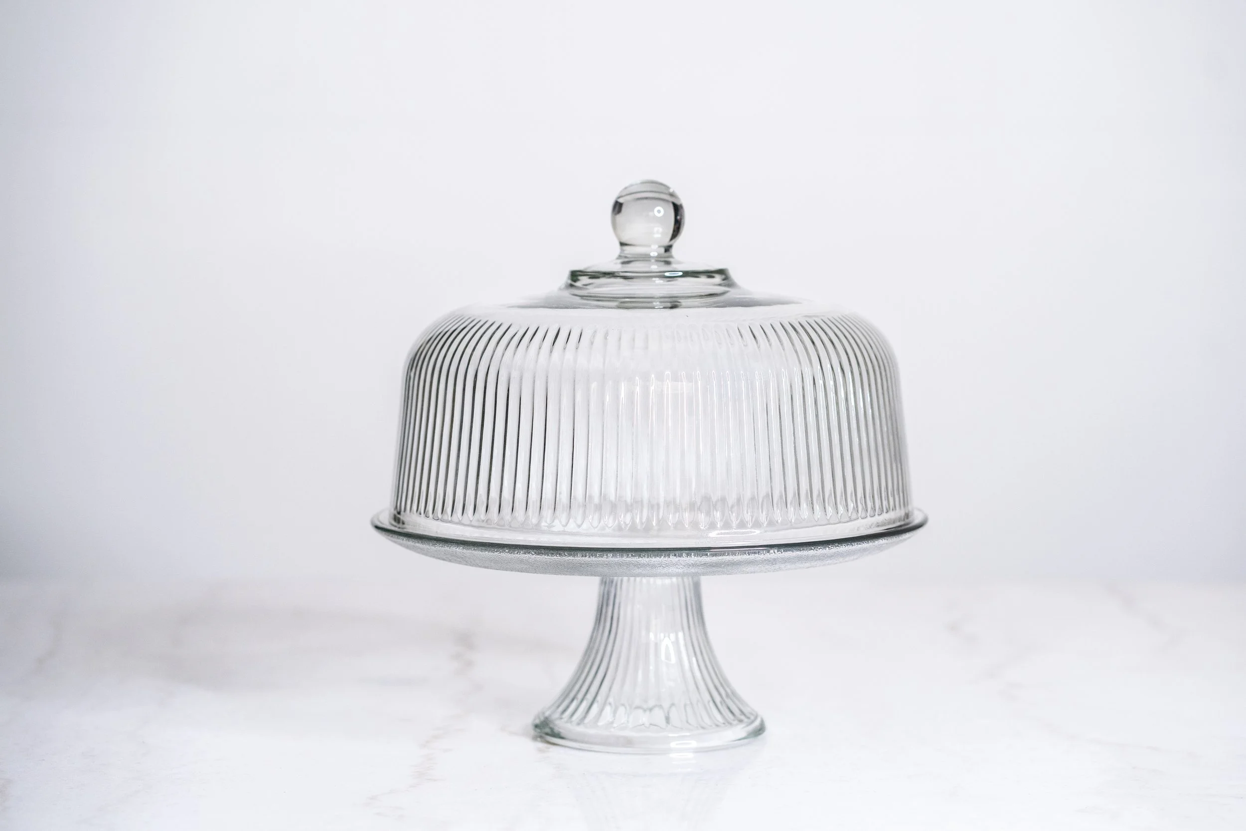 Vintage Anchor Hocking USA "Monaco" Ribbed Glass Cake Stand & Dome Set
