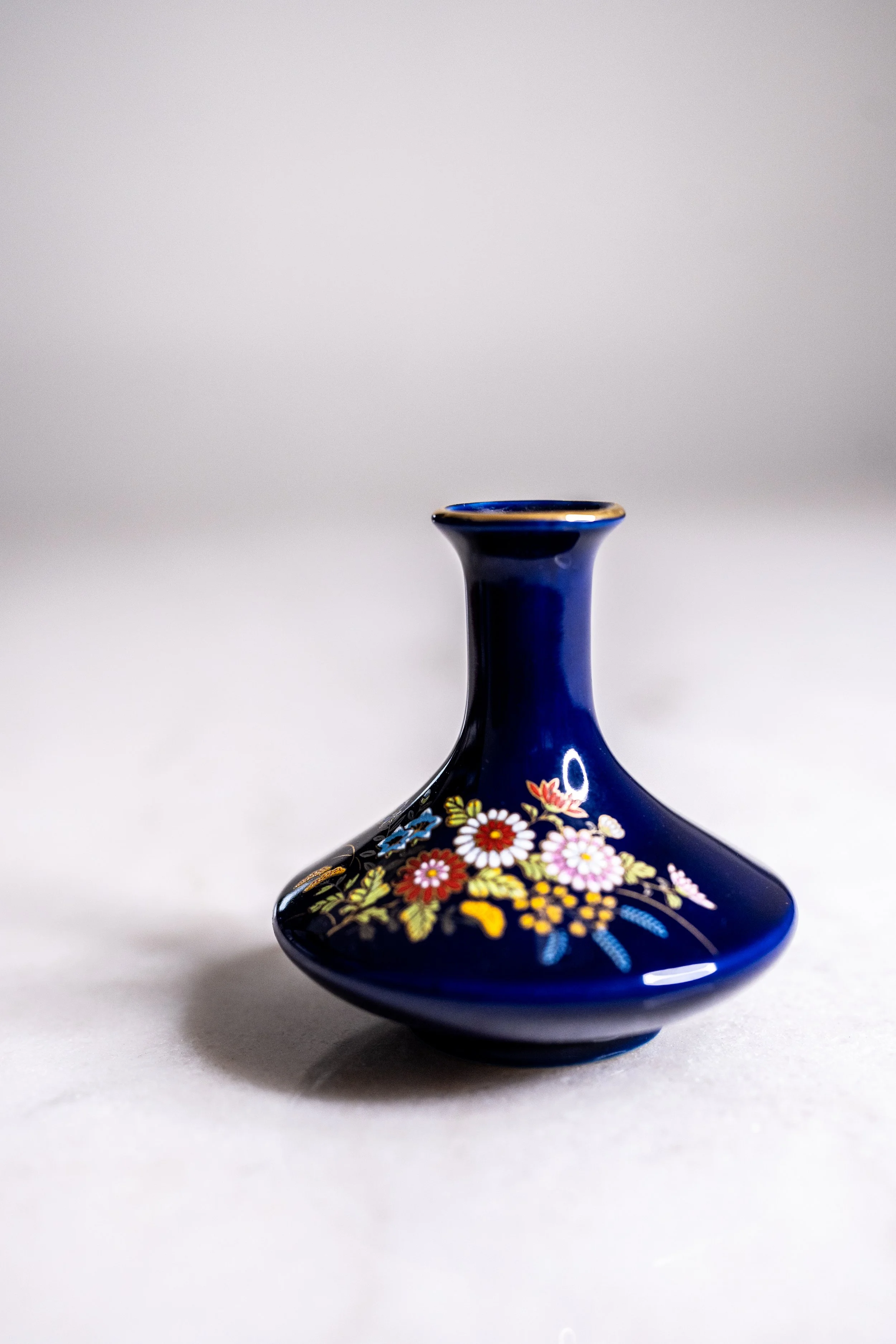 Vintage Japanese Kutani Cobalt Blue Porcelain Miniature Bud Vase