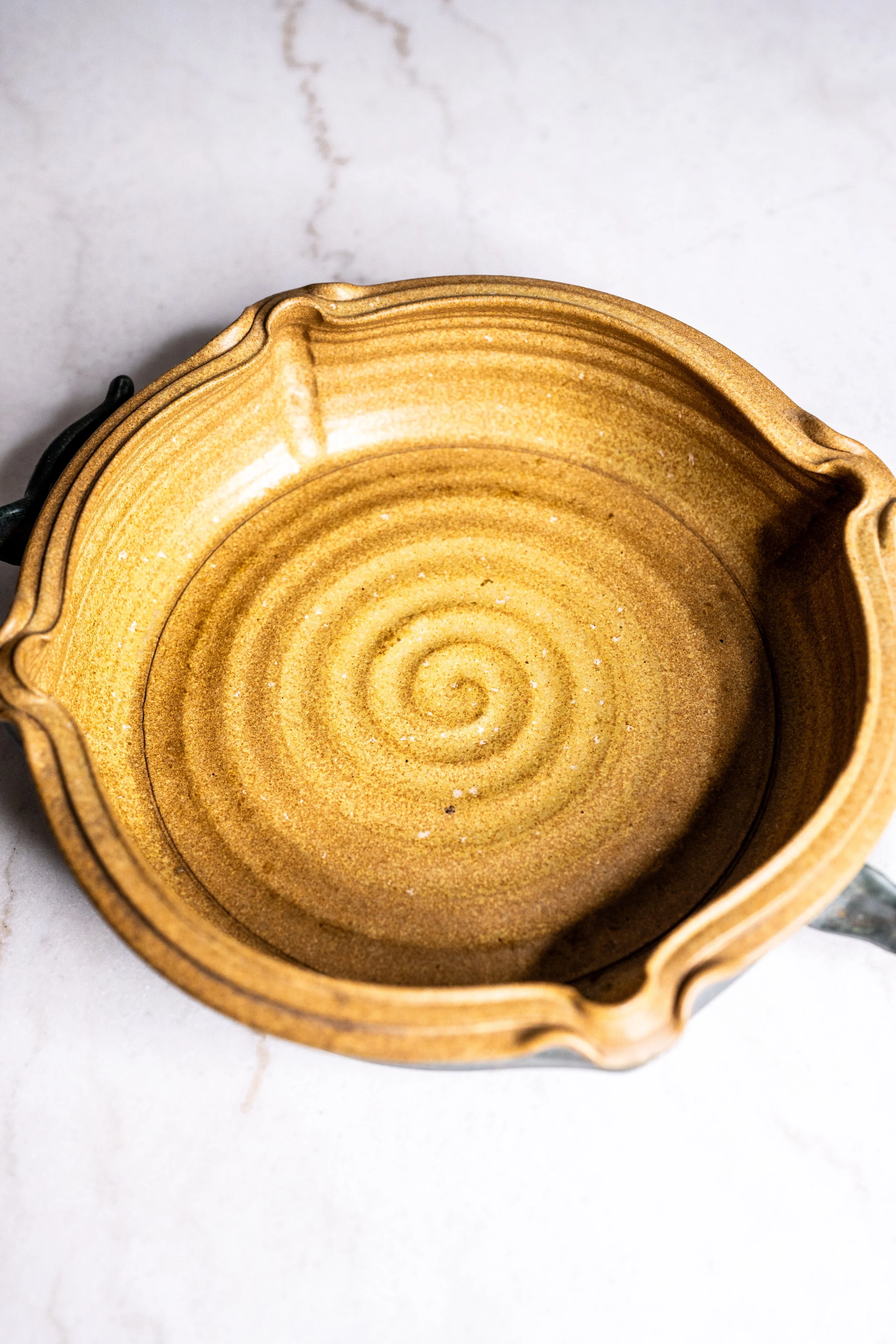 Handcrafted Studio Art Pottery Skillet Baking Dish Honey Amber Charcoal Stoneware
