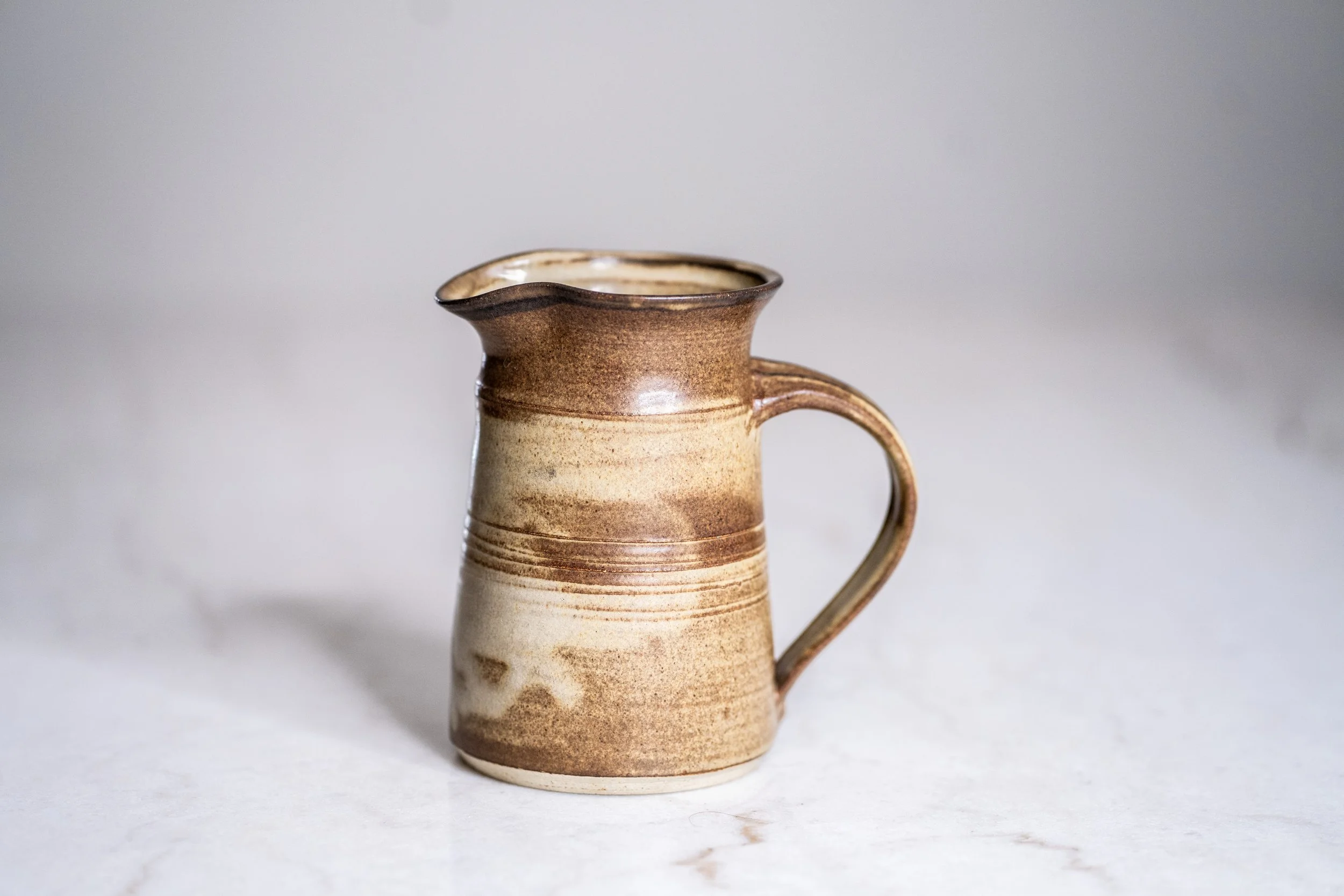Vintage Earthy Brown Drip Glaze Ceramic Pitcher - Handcrafted Studio Pottery Jug