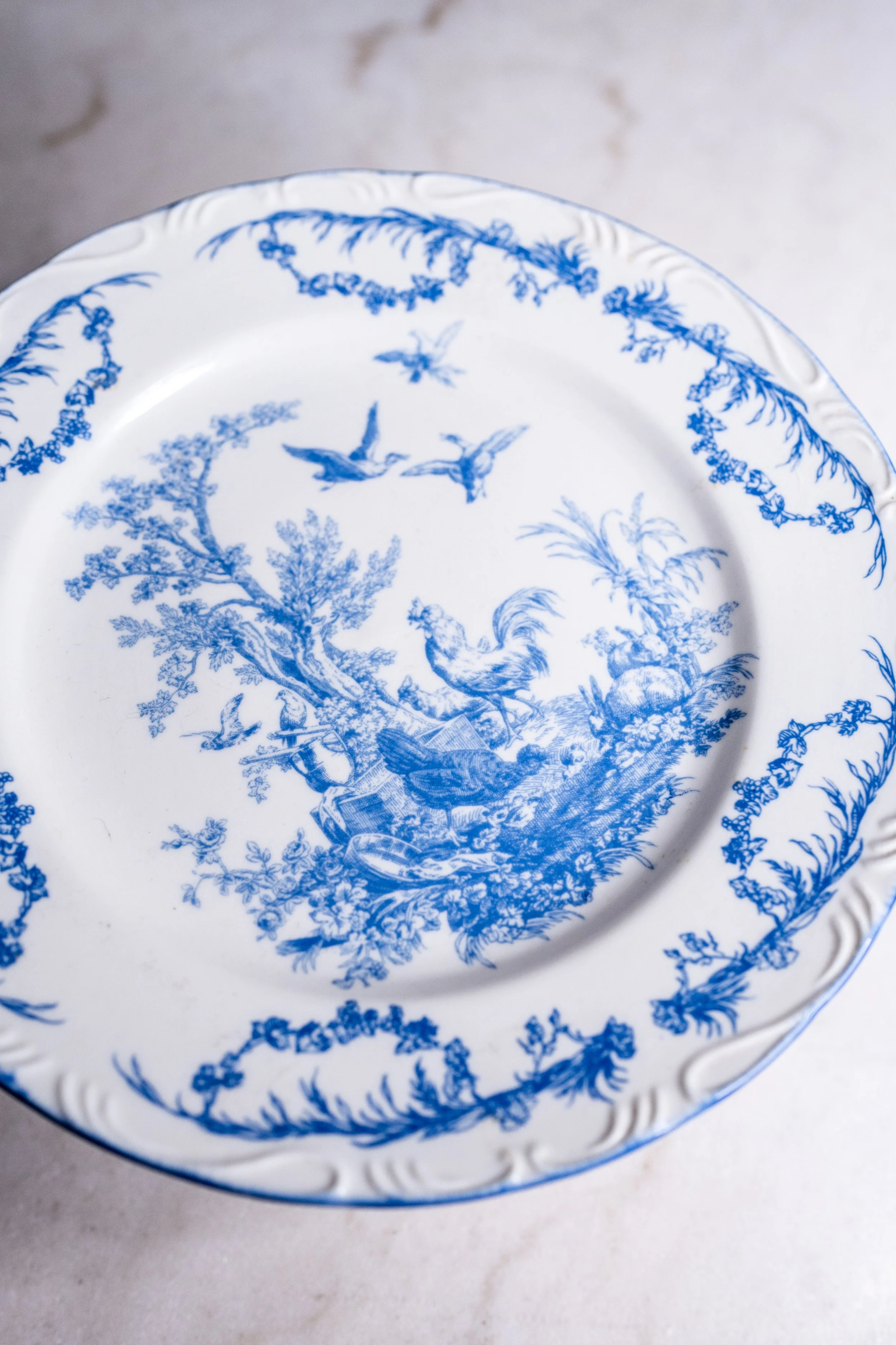 Vintage Blue & White "Chameleon" Pedestal Cake Stand Set – Toile Pastoral Tazza with Serving Spatula