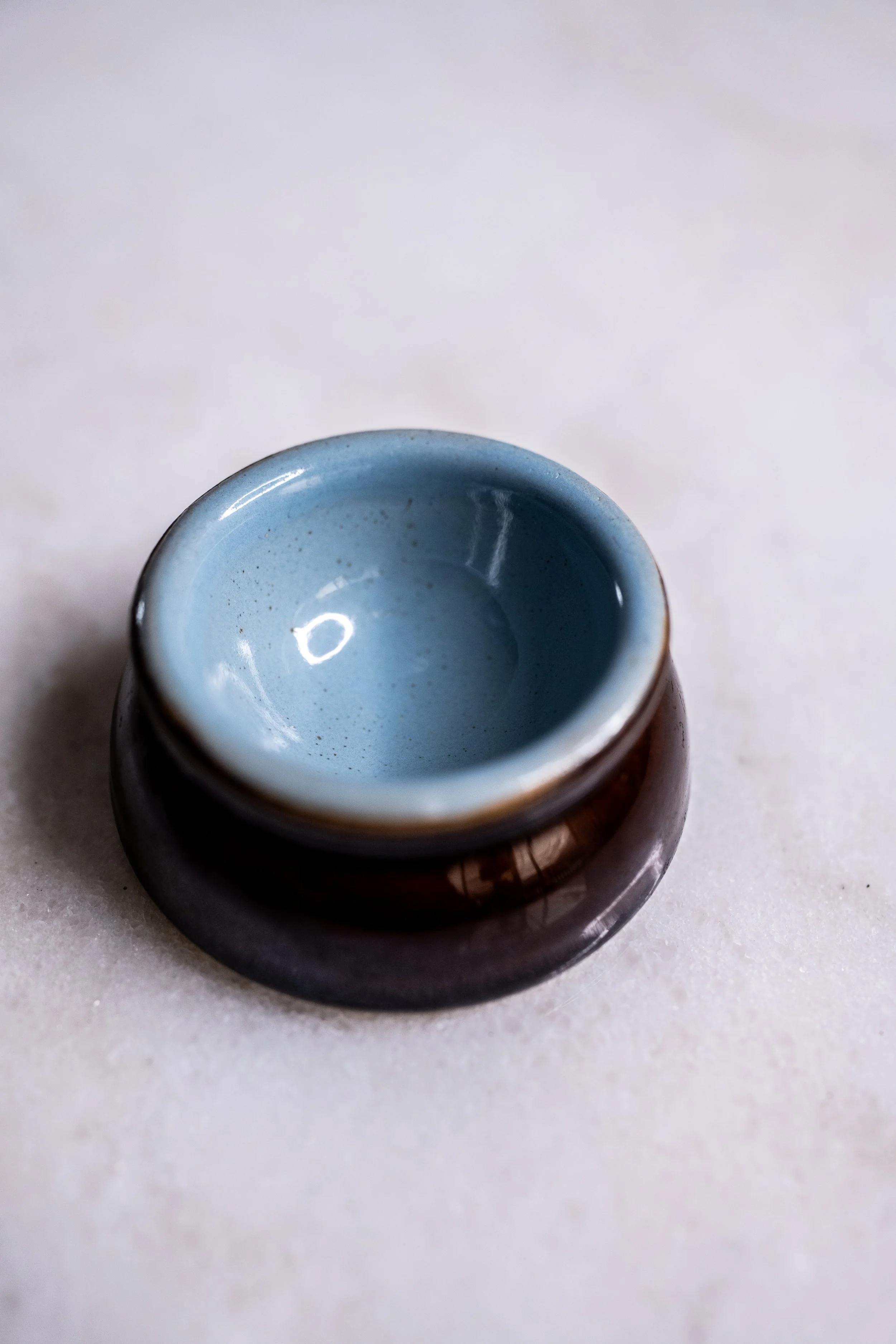 Mid-Century Denby Brown and Blue Ceramic Egg Holder