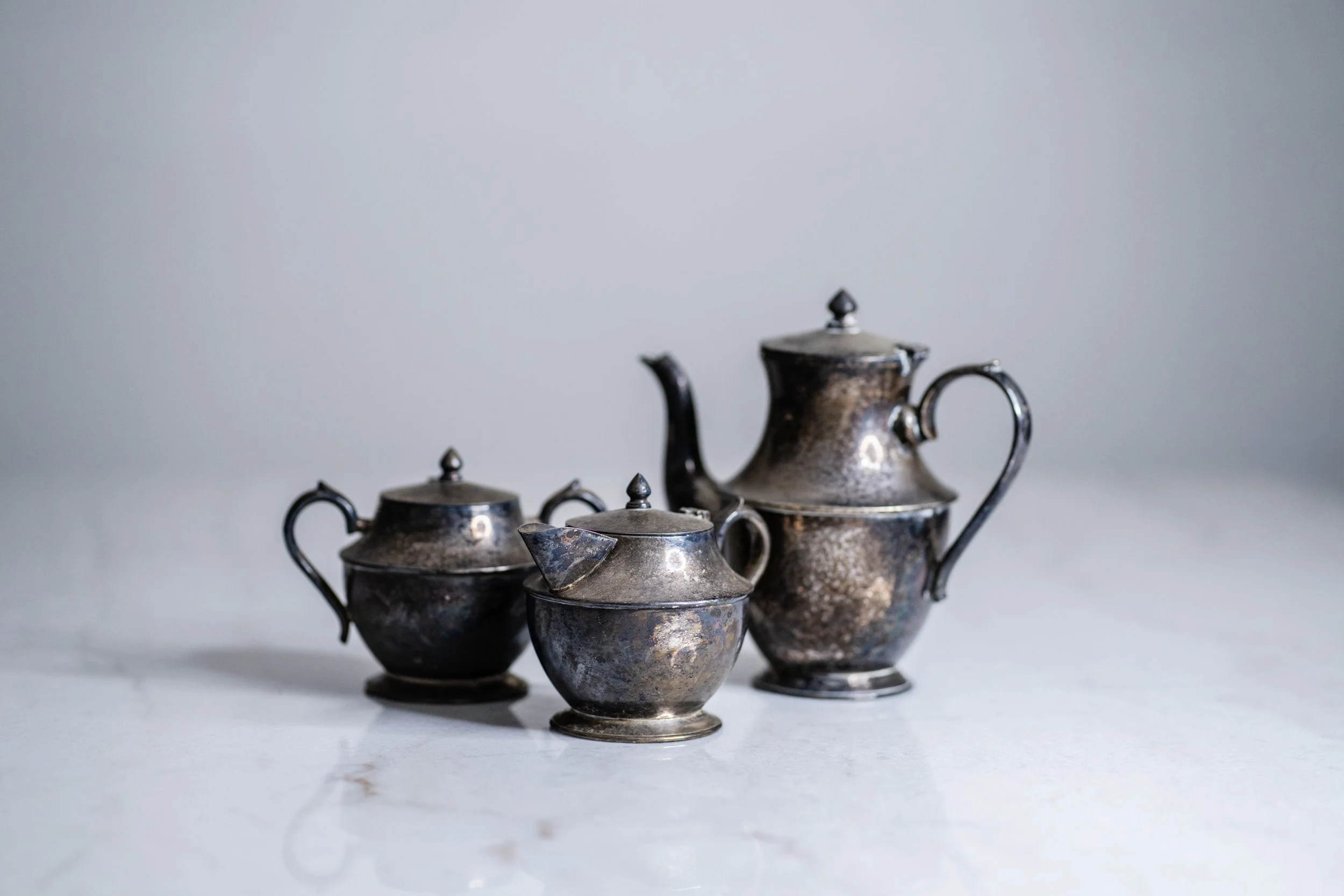Vintage Grange Plate EPNS A1 Silver Teapot, Creamer, and Lidded Sugar Set