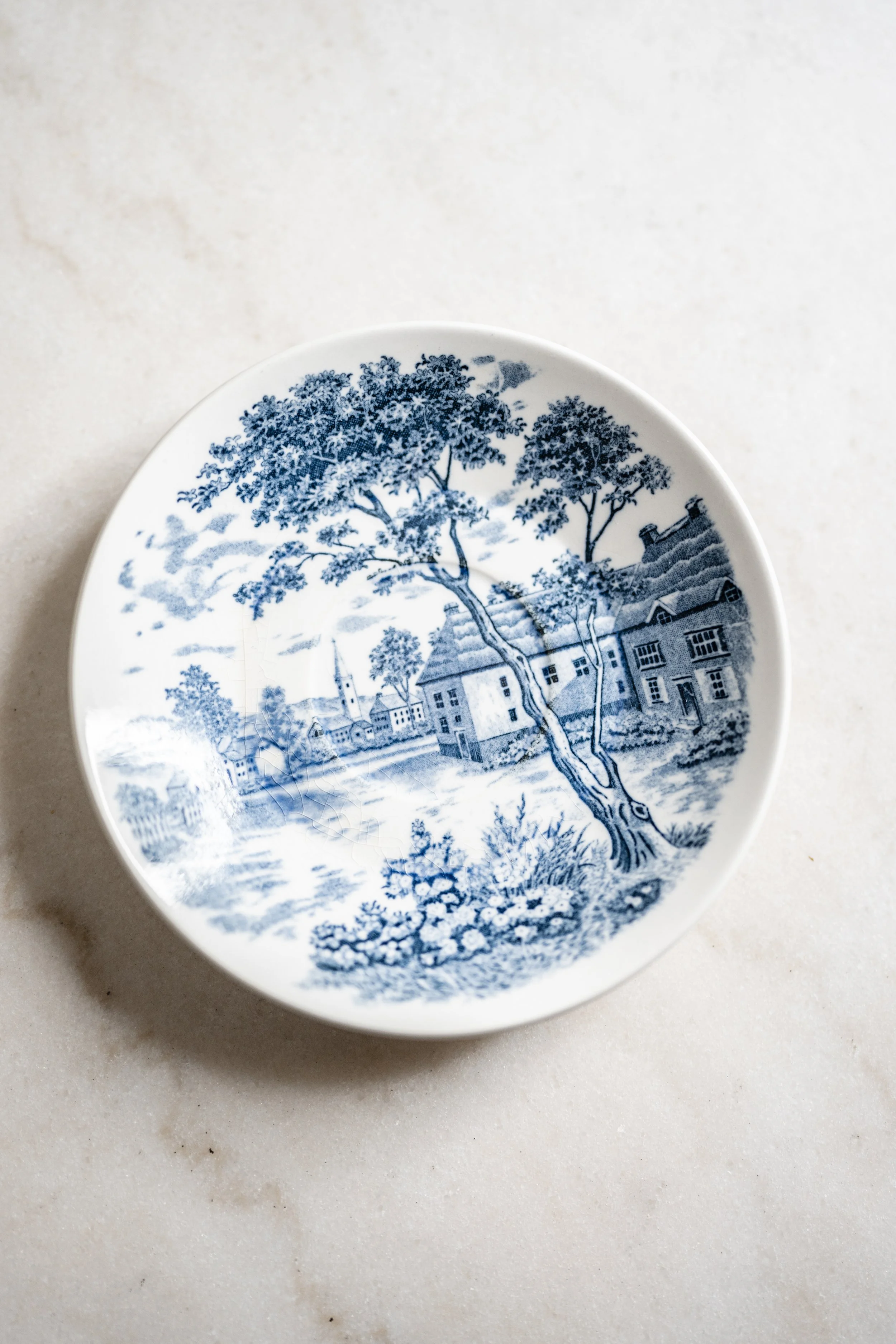 Vintage Empress China St. Giles Blue and White Transferware Saucer