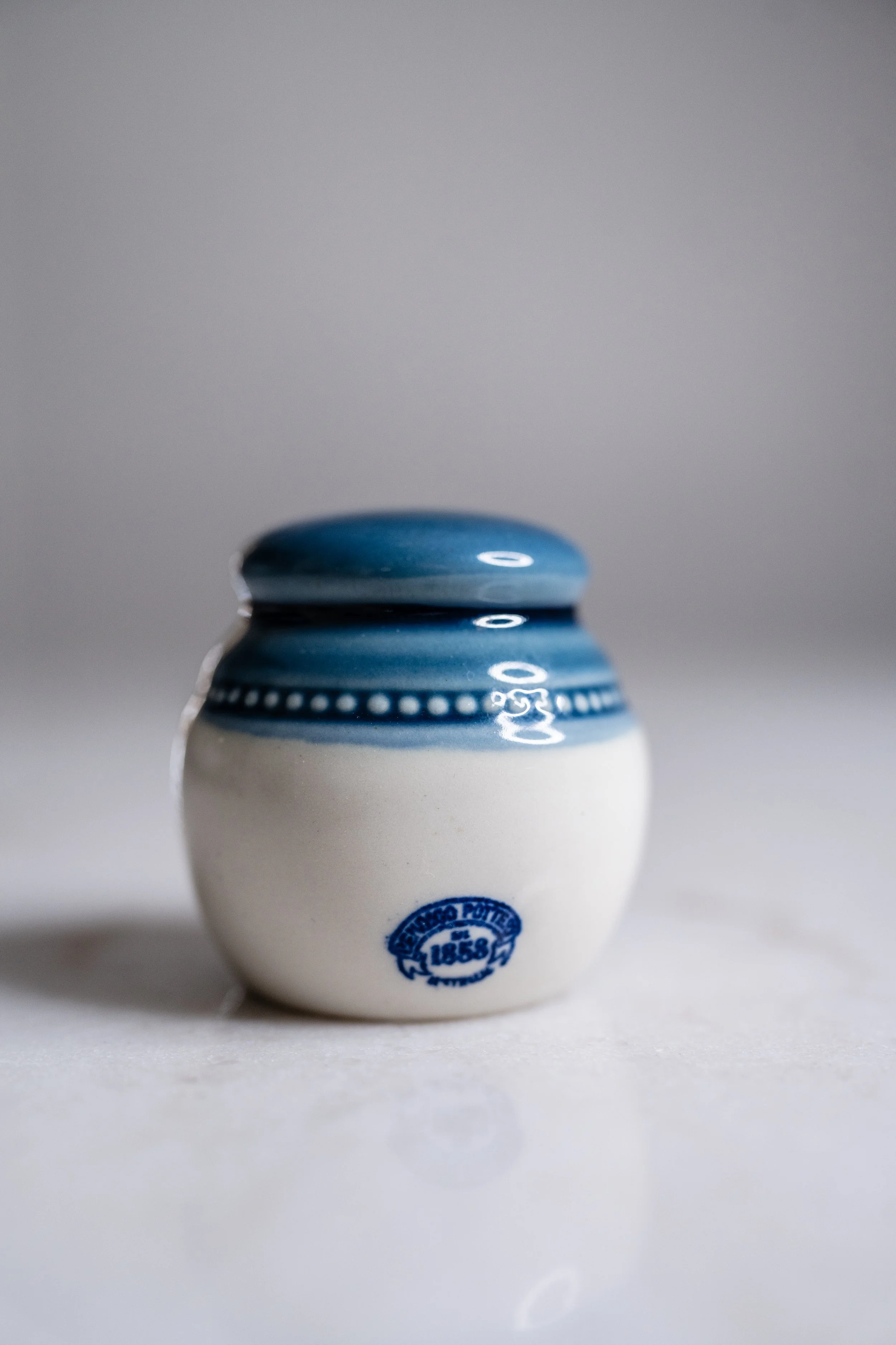 Vintage Bendigo Pottery Blue and White Ceramic Salt or Pepper Shaker