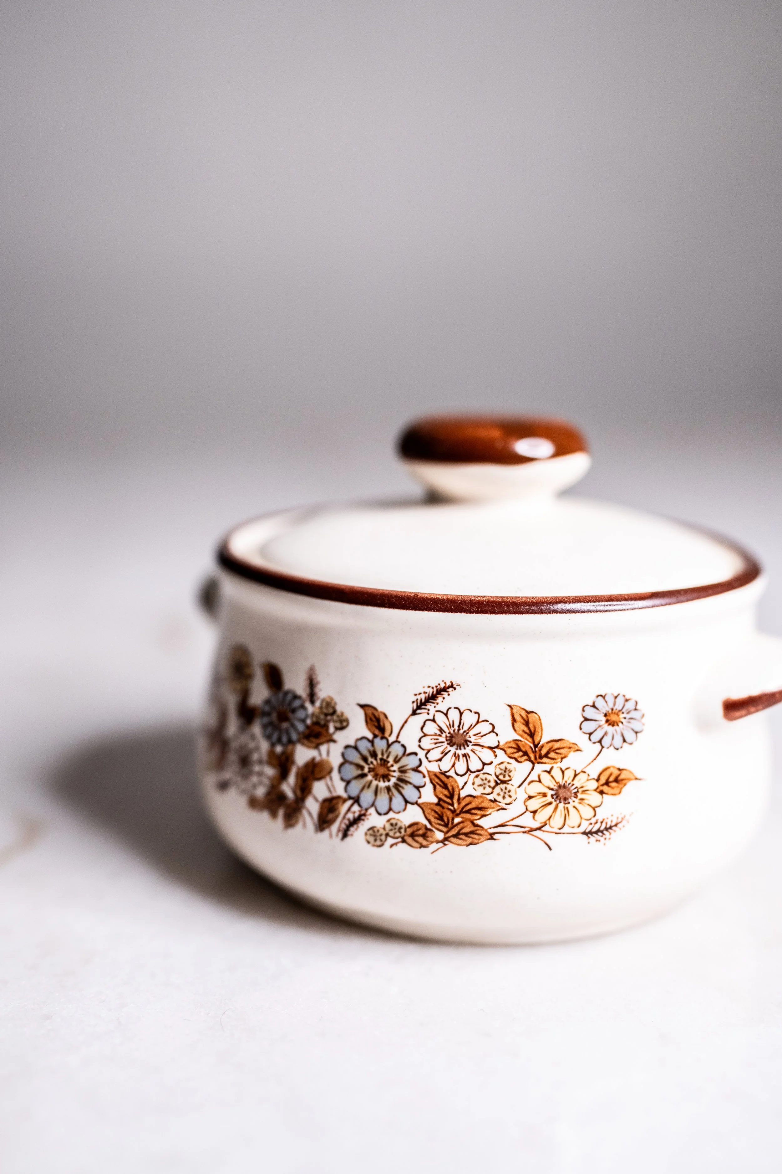 1980s Vintage Gardenia Japan Floral Individual Lidded Soup Pot