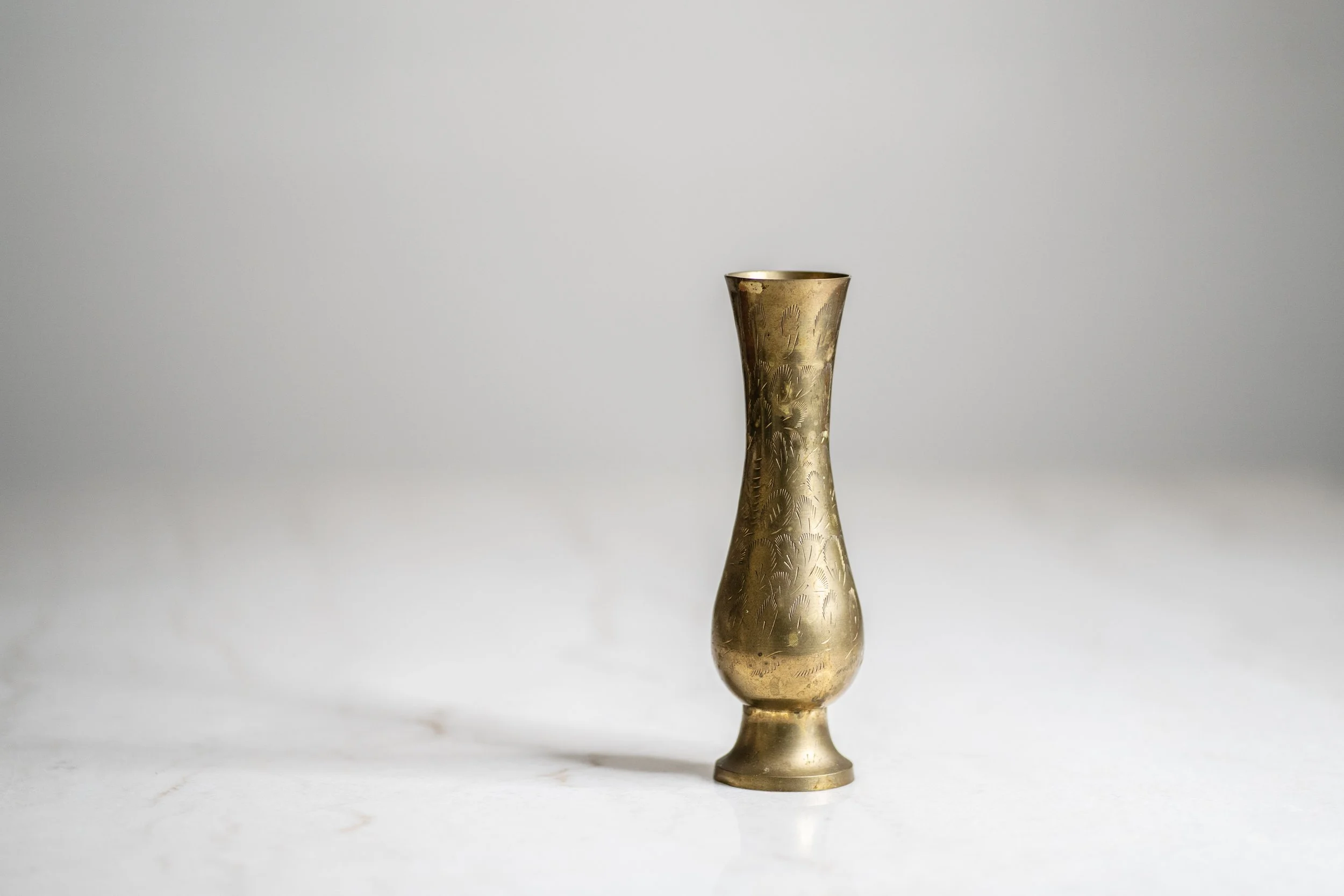 Vintage Hand-Engraved Solid Brass Fluted Bud Vase