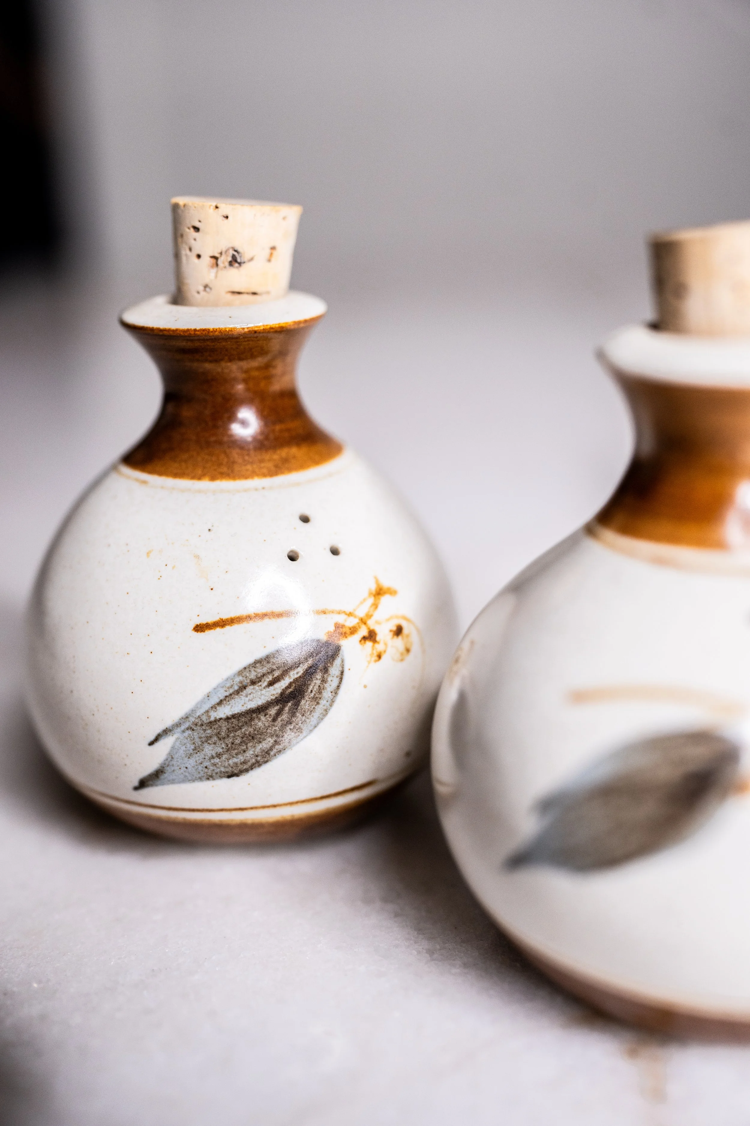 Vintage Mid-Century Australian Pottery Gum Leaf Salt & Pepper Shakers