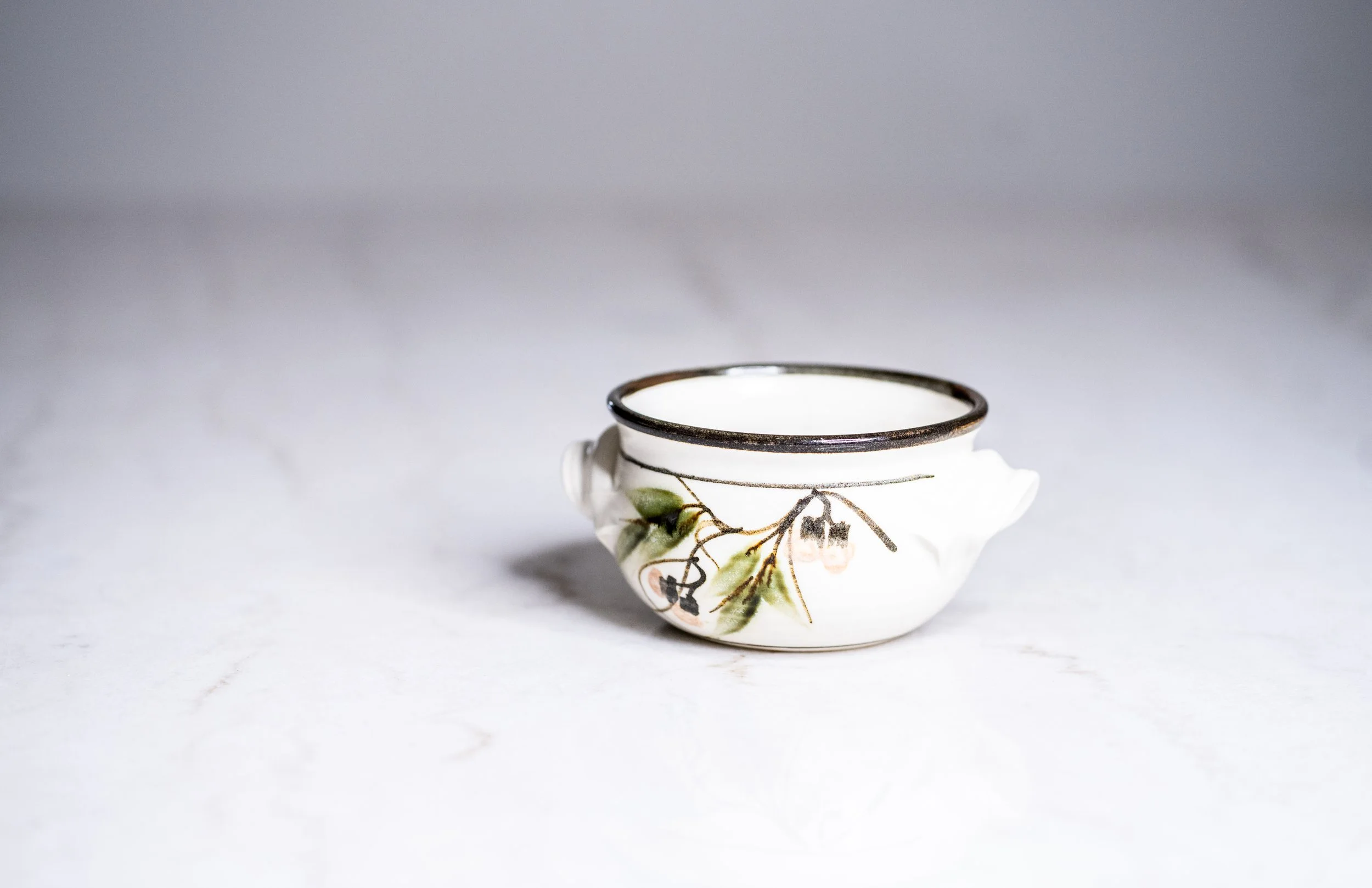 Vintage Jan T C Geelong Australia Studio Pottery Double Handled Soup Bowl Botanical