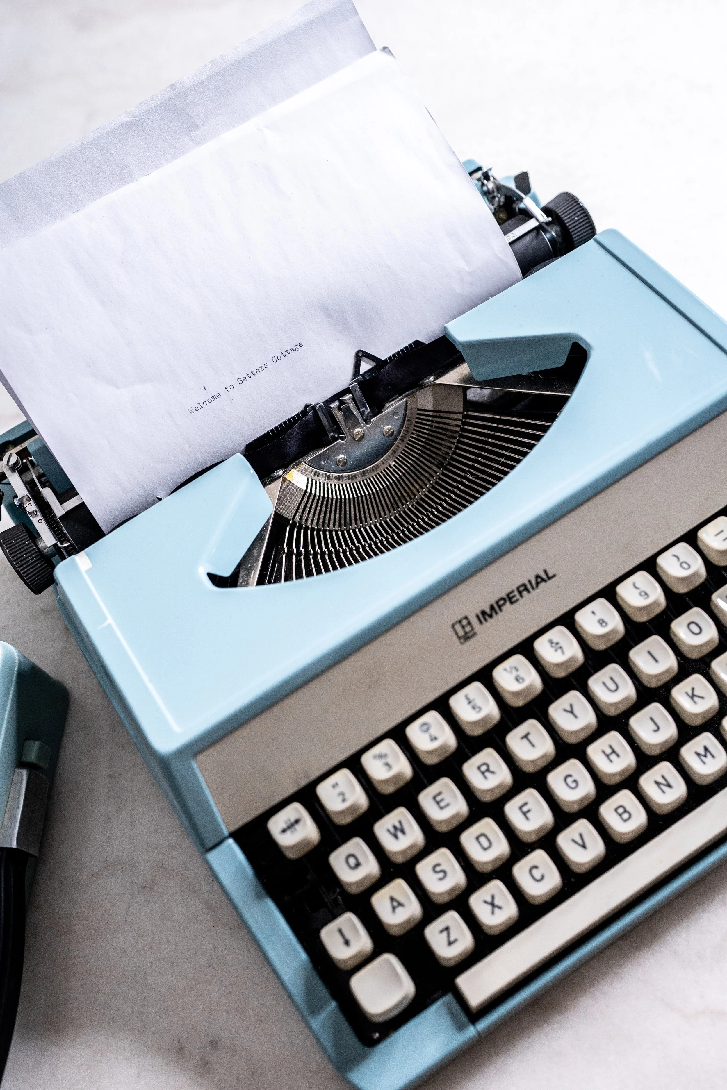 Vintage 1970s Imperial 200 Portable Blue Manual Typewriter with Case & Manual