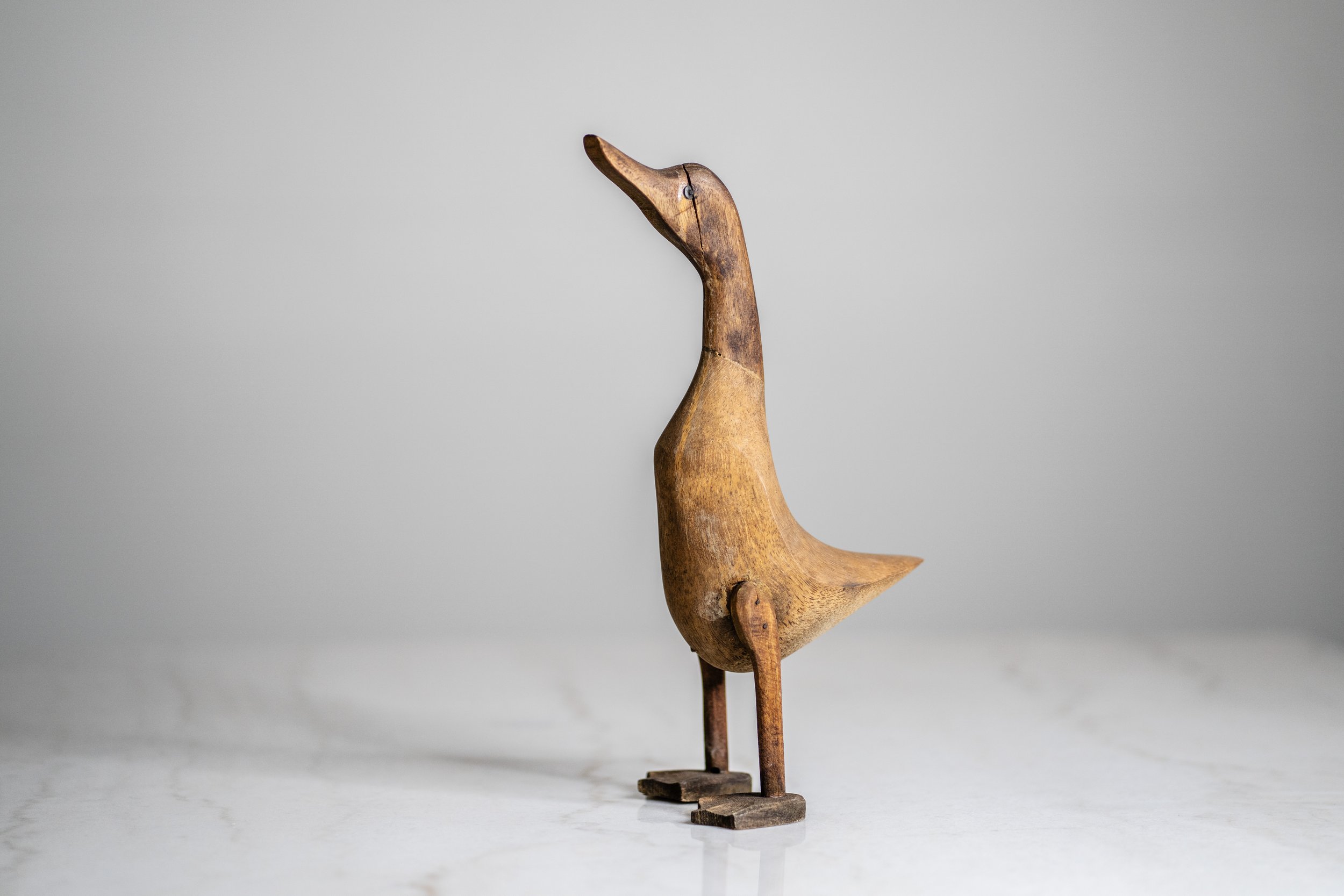 Vintage Hand-Carved Bamboo Root Wooden Duck Figurine